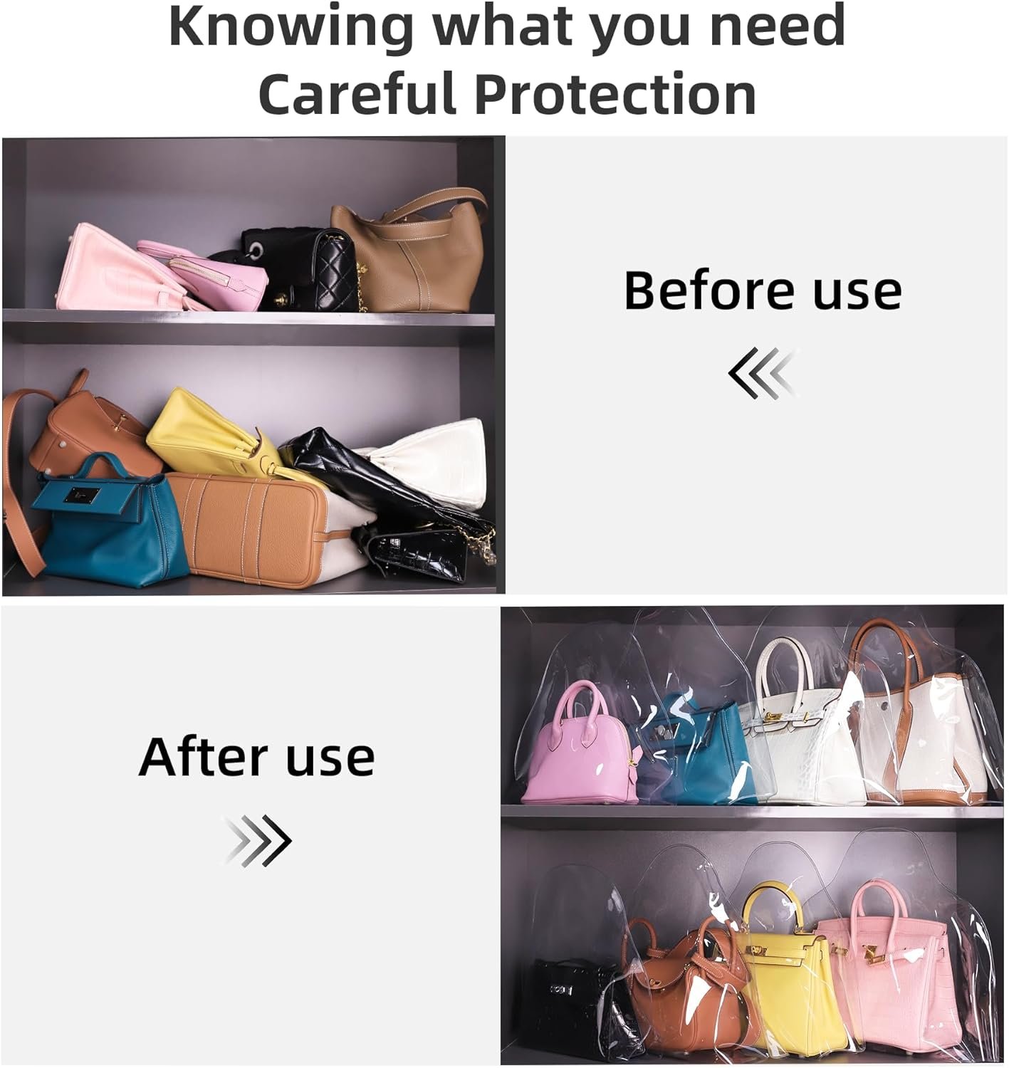 DGAZ Clear Dust Bags for Luxury Handbags,Waterproof Purse Storage Bag,Lightweight Handbag Protector(Slender Medium) - Image 5