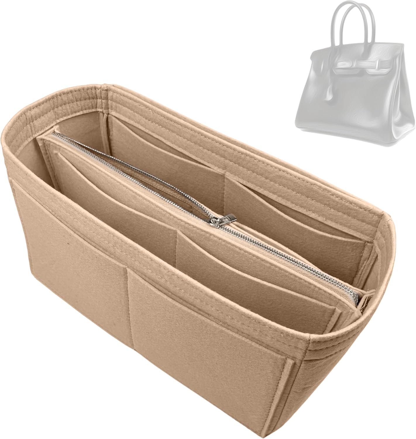 Divitize Premium Purse Organizer compatible with Hermes Birkin 20/25/30/35/40/45 — Handmade Perfect Fit Insert, Durable Felt Quality, Full Coverage Without Bulk, 24+ Colors (Green, BK45)