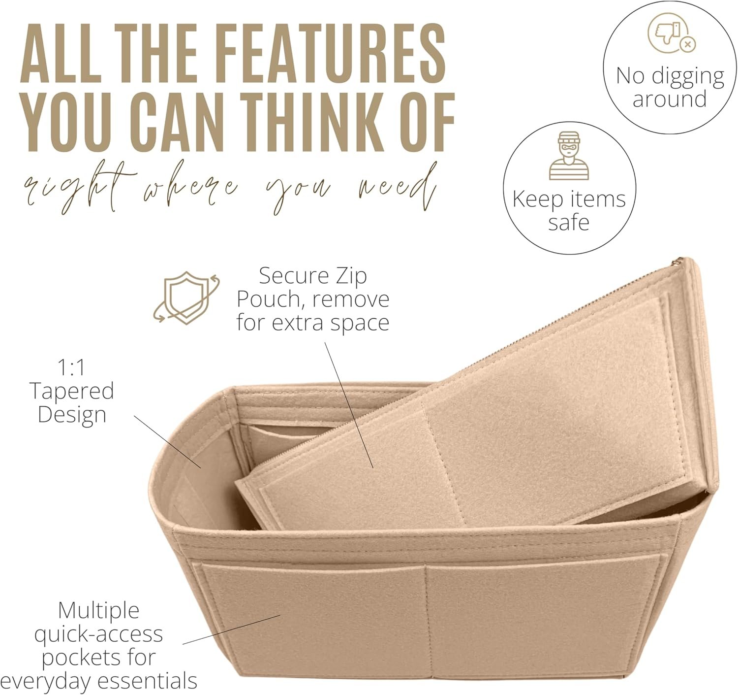 Divitize Premium Purse Organizer compatible with Hermes Birkin 20/25/30/35/40/45 — Handmade Perfect Fit Insert, Durable Felt Quality, Full Coverage Without Bulk, 24+ Colors (Green, BK45) - Image 7