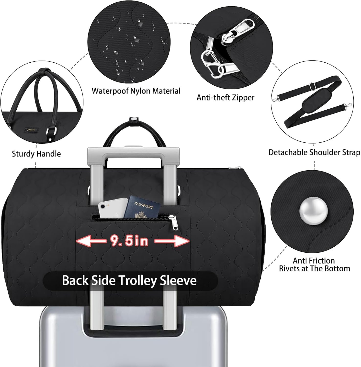 Garment Duffel Bag for Travel - ITIEZY Convertible Carry on Garment Duffel Travel Bag for Women Men Large Weekender Bag with Shoes Pouch 2 in 1 Hanging Suit Travel Duffel Bag 3pcs Set - Image 5