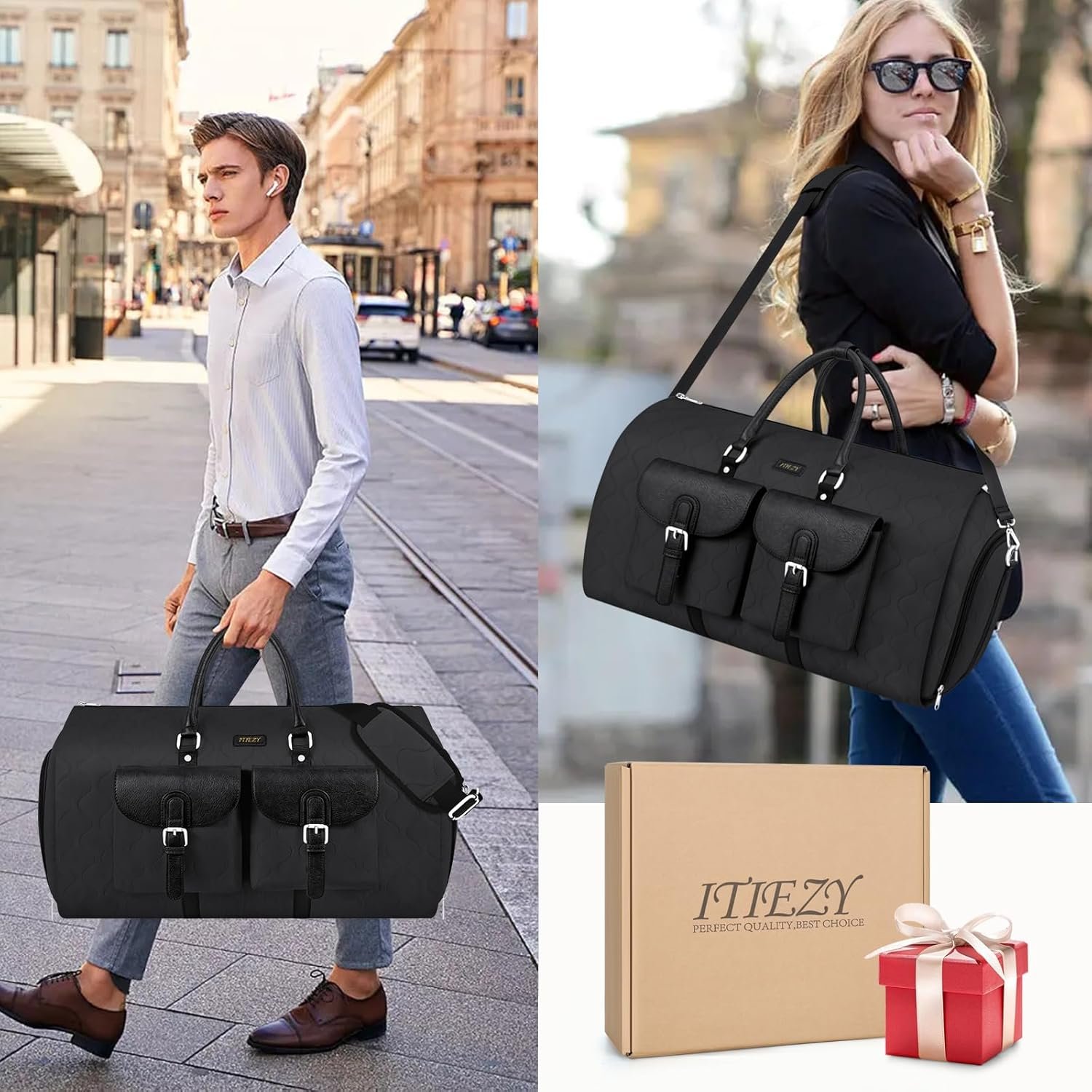 Garment Duffel Bag for Travel - ITIEZY Convertible Carry on Garment Duffel Travel Bag for Women Men Large Weekender Bag with Shoes Pouch 2 in 1 Hanging Suit Travel Duffel Bag 3pcs Set - Image 7