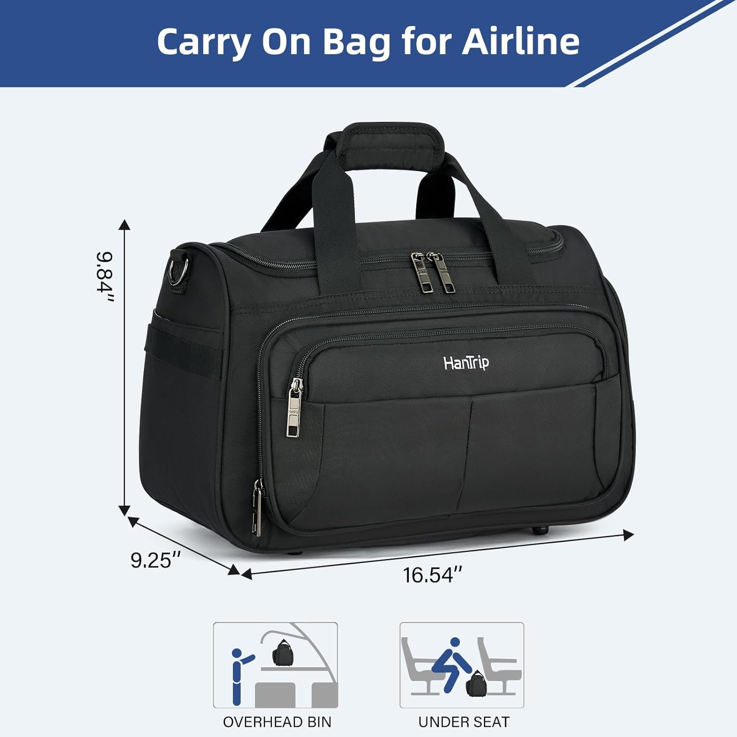 Carry on Duffel Bag Foldable Duffle Bags for Travel, Under Seat Personal Item Bags for Airplanes, Weekender Overnight Mens Travel Tote Bag for Women Small Softside Carry on Luggage (Black) - Image 2