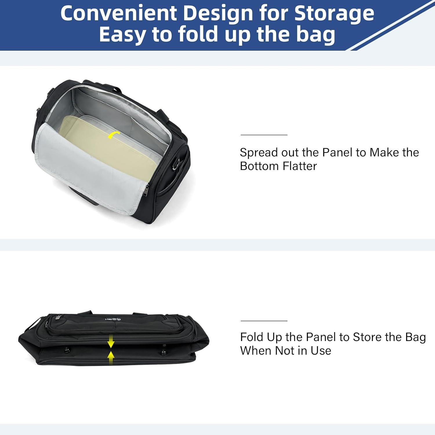 Carry on Duffel Bag Foldable Duffle Bags for Travel, Under Seat Personal Item Bags for Airplanes, Weekender Overnight Mens Travel Tote Bag for Women Small Softside Carry on Luggage (Black) - Image 3