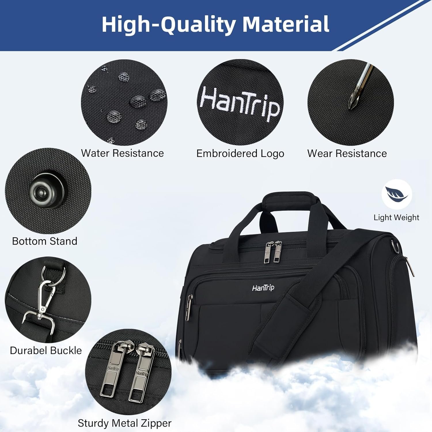 Carry on Duffel Bag Foldable Duffle Bags for Travel, Under Seat Personal Item Bags for Airplanes, Weekender Overnight Mens Travel Tote Bag for Women Small Softside Carry on Luggage (Black) - Image 5