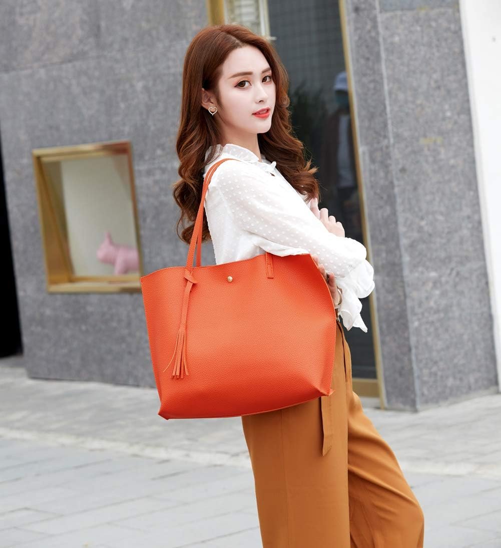 Dreubea Women's Soft Faux Leather Tote Shoulder Bag from, Big Capacity Tassel Handbag - Image 2