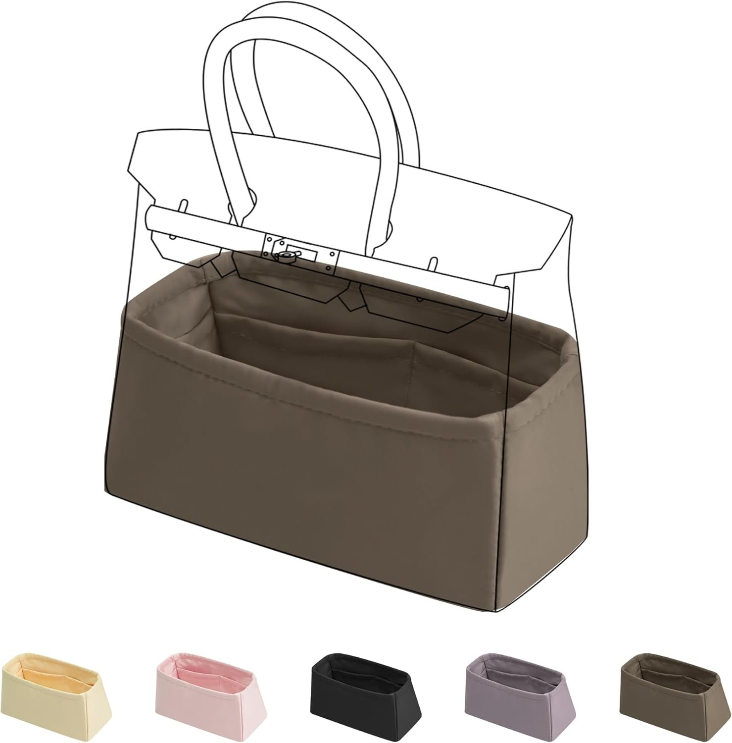 DGAZ Purse Organizer Silky Smooth,Silk,Luxury Handbag Tote in Bag Shapers, Women- Fits Birkin25/30/35/40 Bags (Etoupe grey, BK25)