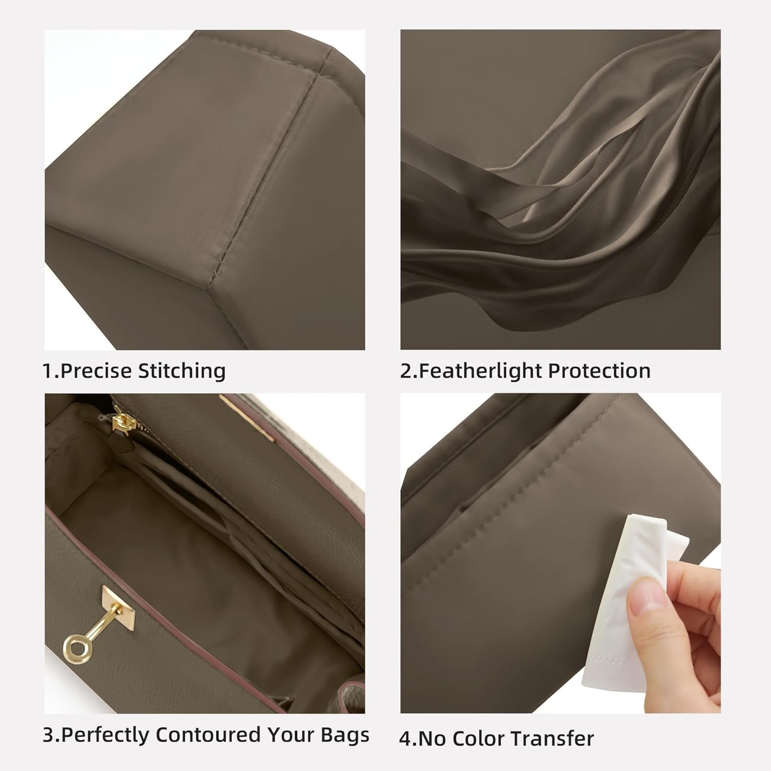 DGAZ Purse Organizer Silky Smooth,Silk,Luxury Handbag Tote in Bag Shapers, Women- Fits Birkin25/30/35/40 Bags (Etoupe grey, BK25) - Image 3