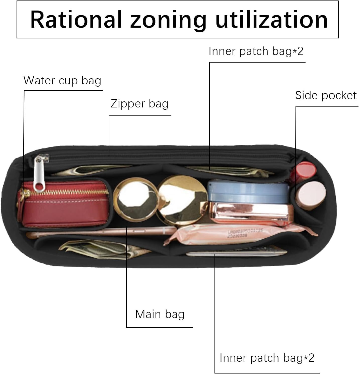 Hermes Birkin 31 Purse Organizer - Felt Insert Bag Organizer for Women - Black - Image 5