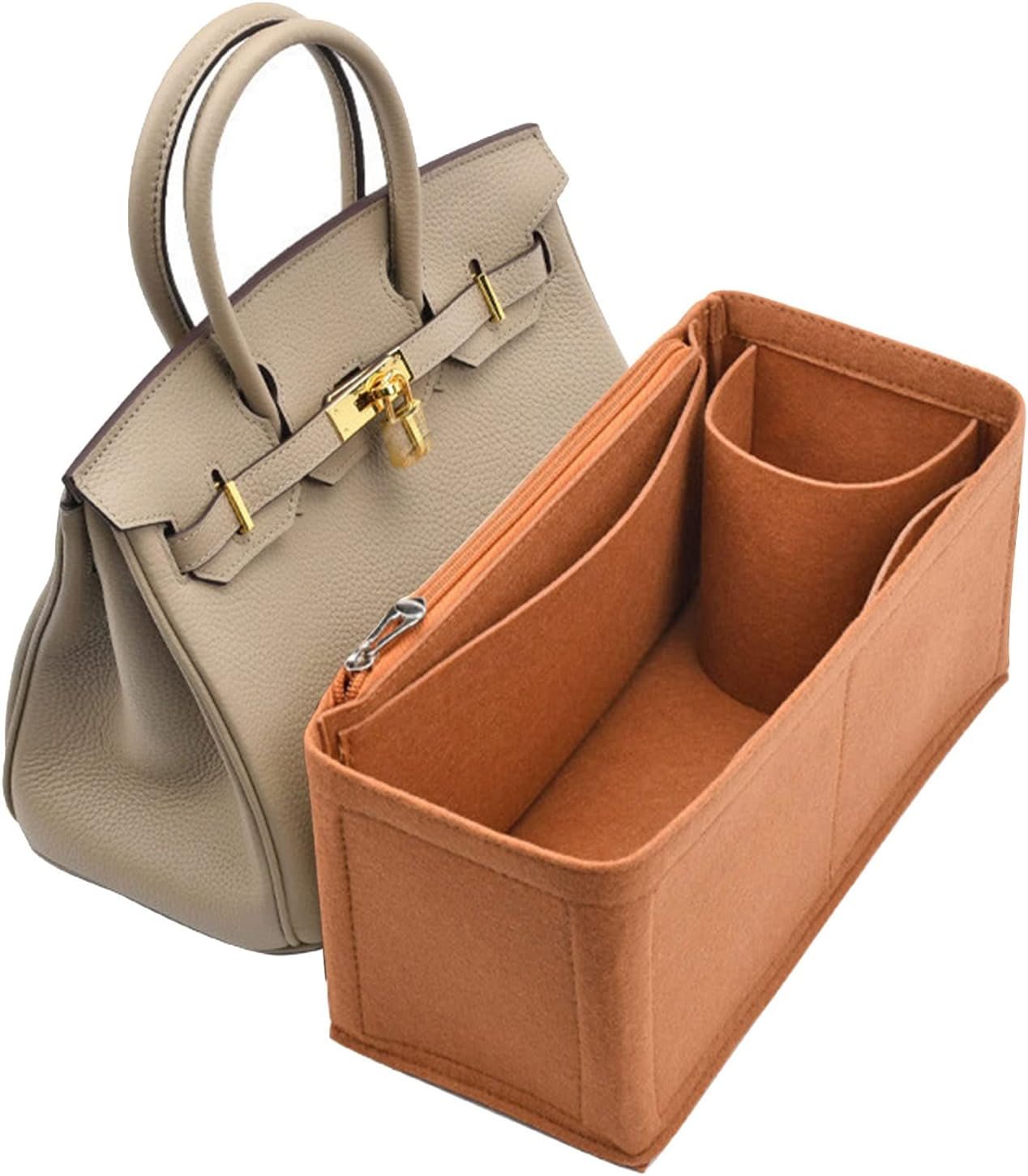 Lckaey Purse Organizer insert for birkin 35 bag organizer Tote Bag insert1099camel-L