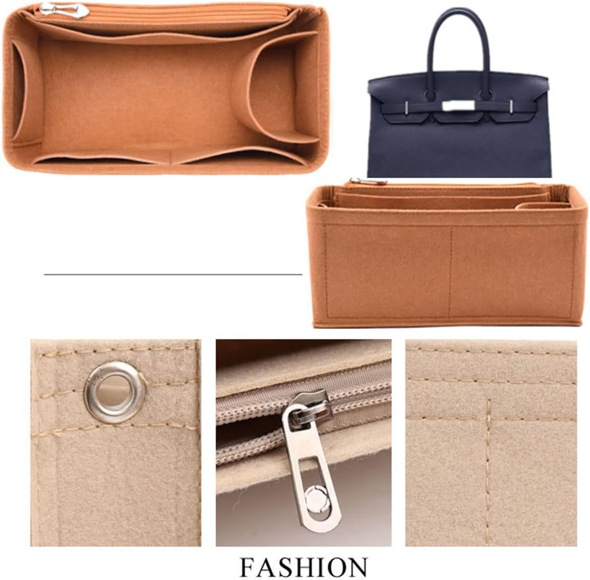 Lckaey Purse Organizer insert for birkin 35 bag organizer Tote Bag insert1099camel-L - Image 4