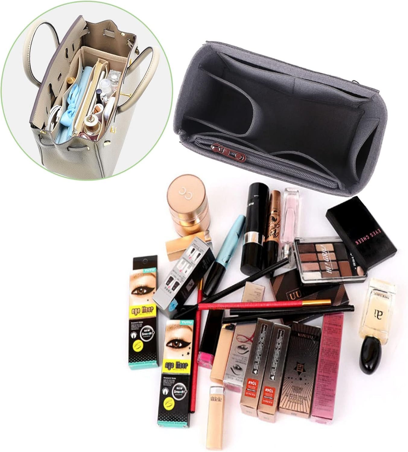 Lckaey Purse Organizer insert for birkin 35 bag organizer Tote Bag insert1099camel-L - Image 3