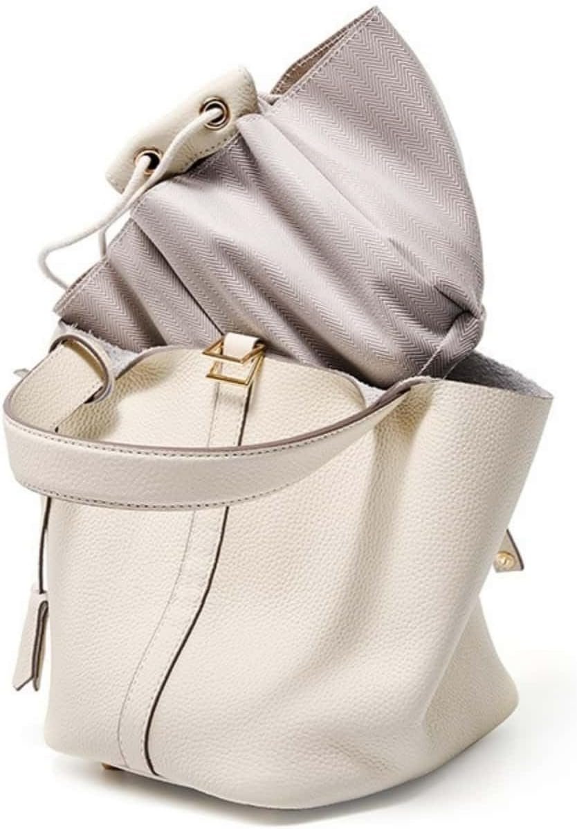 Genuine Leather Bucket Bag for Women - Textured Drawstring Closure Tote in Elegant Simplicity Gift - Image 2