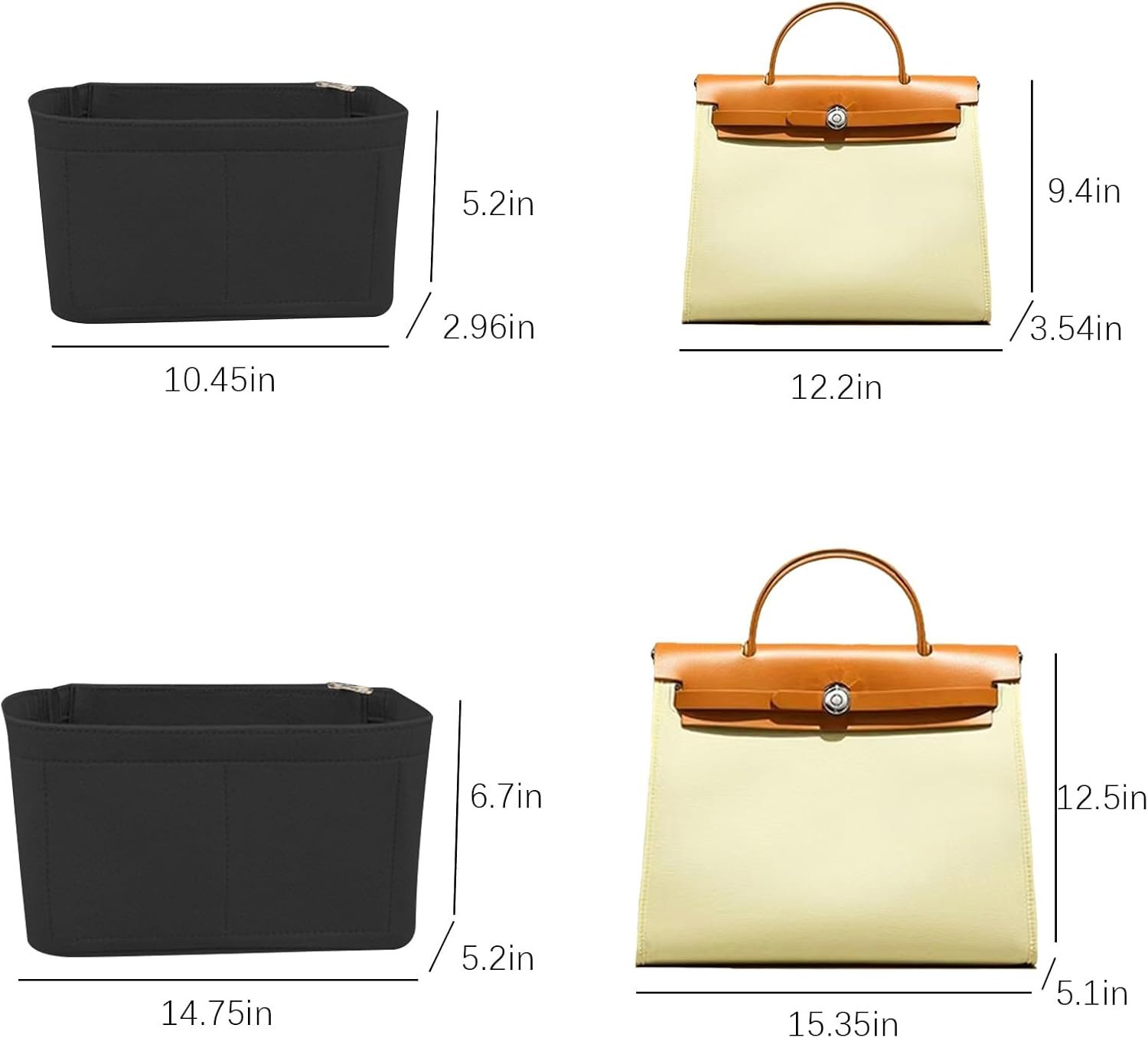 Hermes Birkin 31 Purse Organizer - Felt Insert Bag Organizer for Women - Black - Image 3