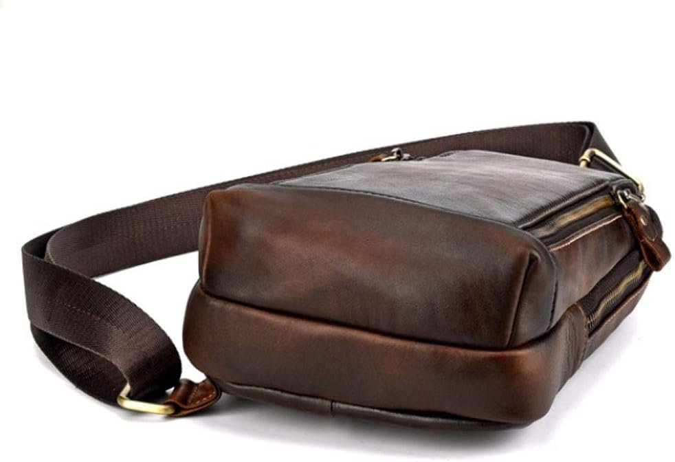 Hebetag Leather Sling Bag Crossbody Backpack for Men Women Outdoor Travel Camping Hiking Shoulder Chest Day Pouch Casual Vintage Sling Daypack Coffee - Image 5