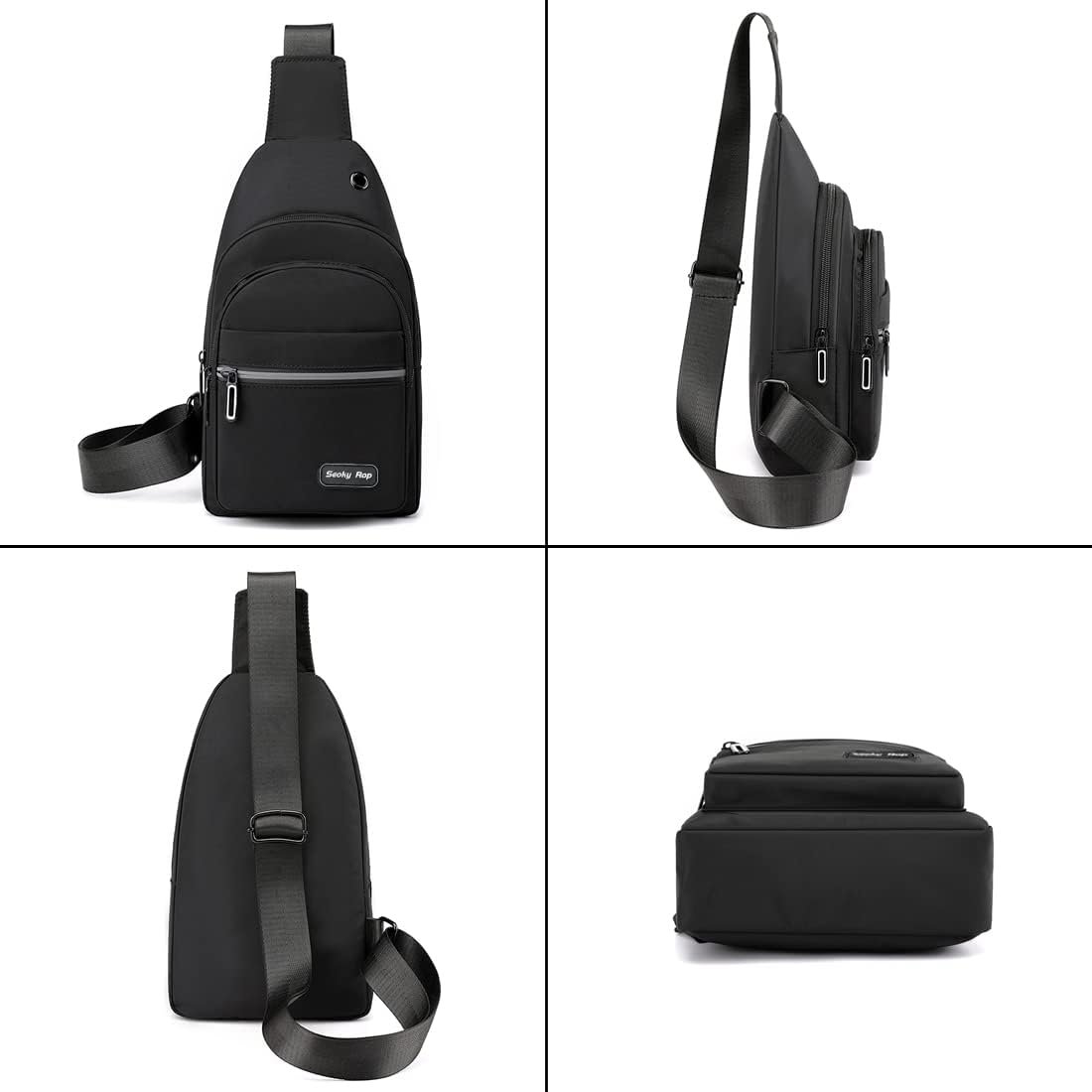 Seoky Rop Sling Bag Crossbody Backpack for Men Women Small Chest Shoulder Bag for Travel Hiking Daypack Black - Image 5