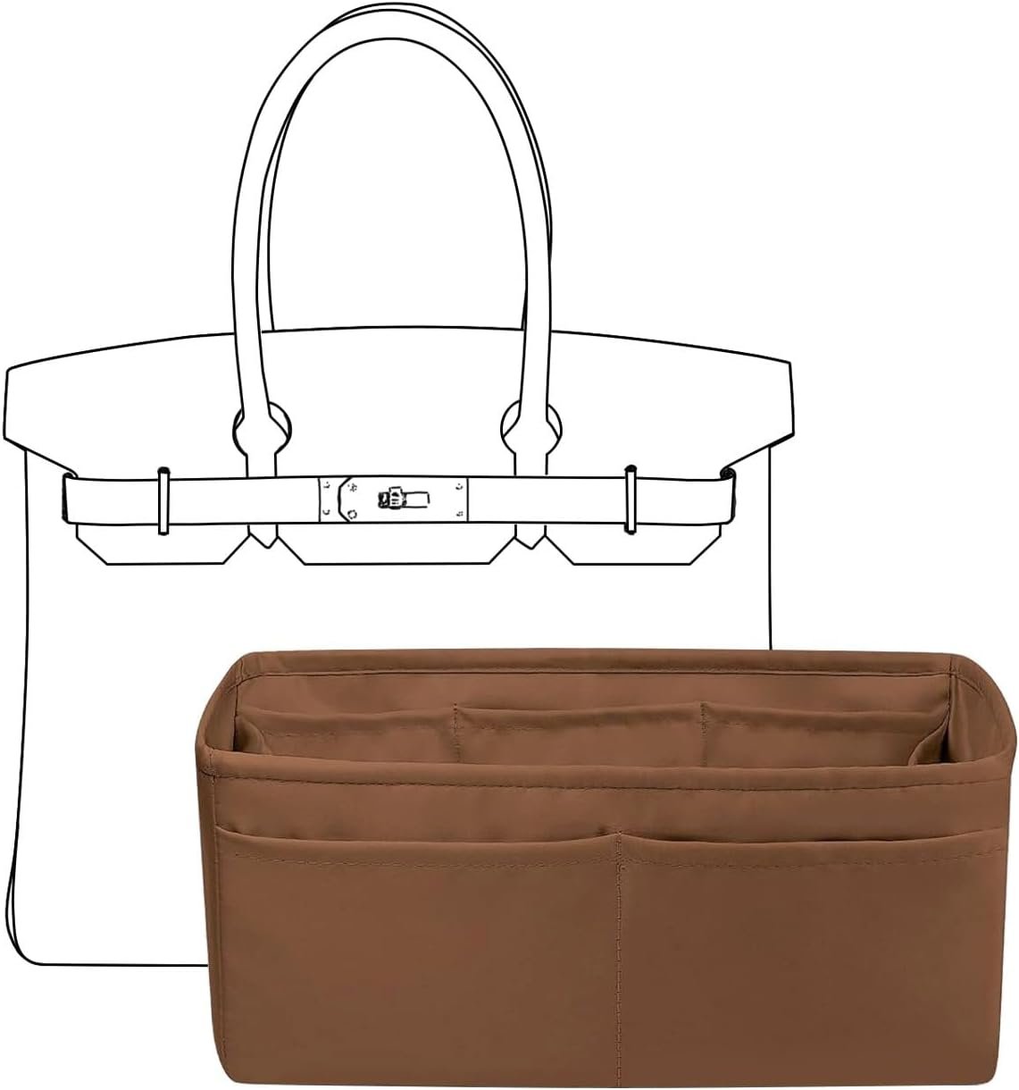 Purse Organizer Insert for Hermes birkin 30 Bags,Gold,Luxury Bags Storage with Silk, Lightweight Shaper for Daily Use, Pockets Large Capacity.
