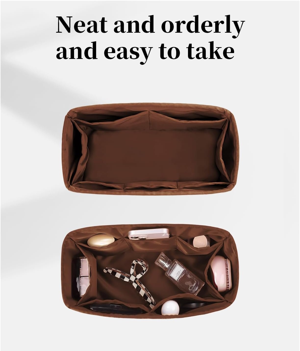 Organizer Insert for Onthego MM, Satin Purse Organizer for Luxury Bag, Lightweight and Soft Purse Dividers for Woman Handbags, Multiple Pockets with Organized Capacity (Gold, MM) - Image 2