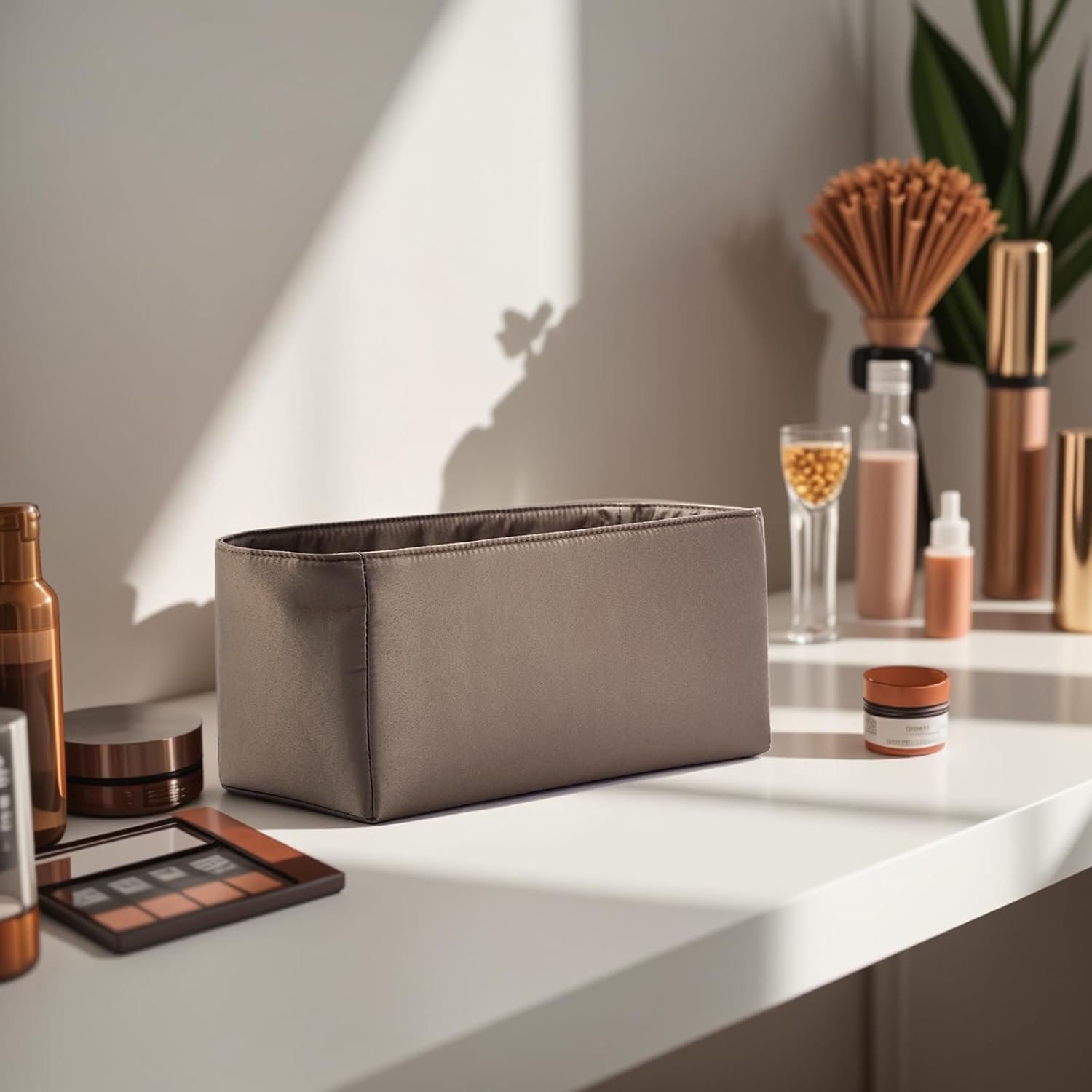 Universal Silk Purse Organizer Insert for Hermes Birkin Lindy 35 with Multiple Compartments and Zipper Pocket (Elephant Gray, 35) - Image 6