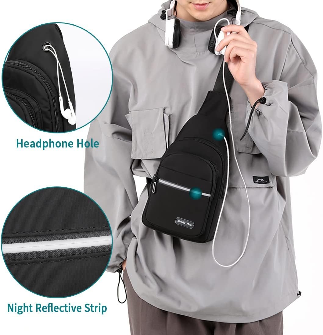 Seoky Rop Sling Bag Crossbody Backpack for Men Women Small Chest Shoulder Bag for Travel Hiking Daypack Black - Image 3