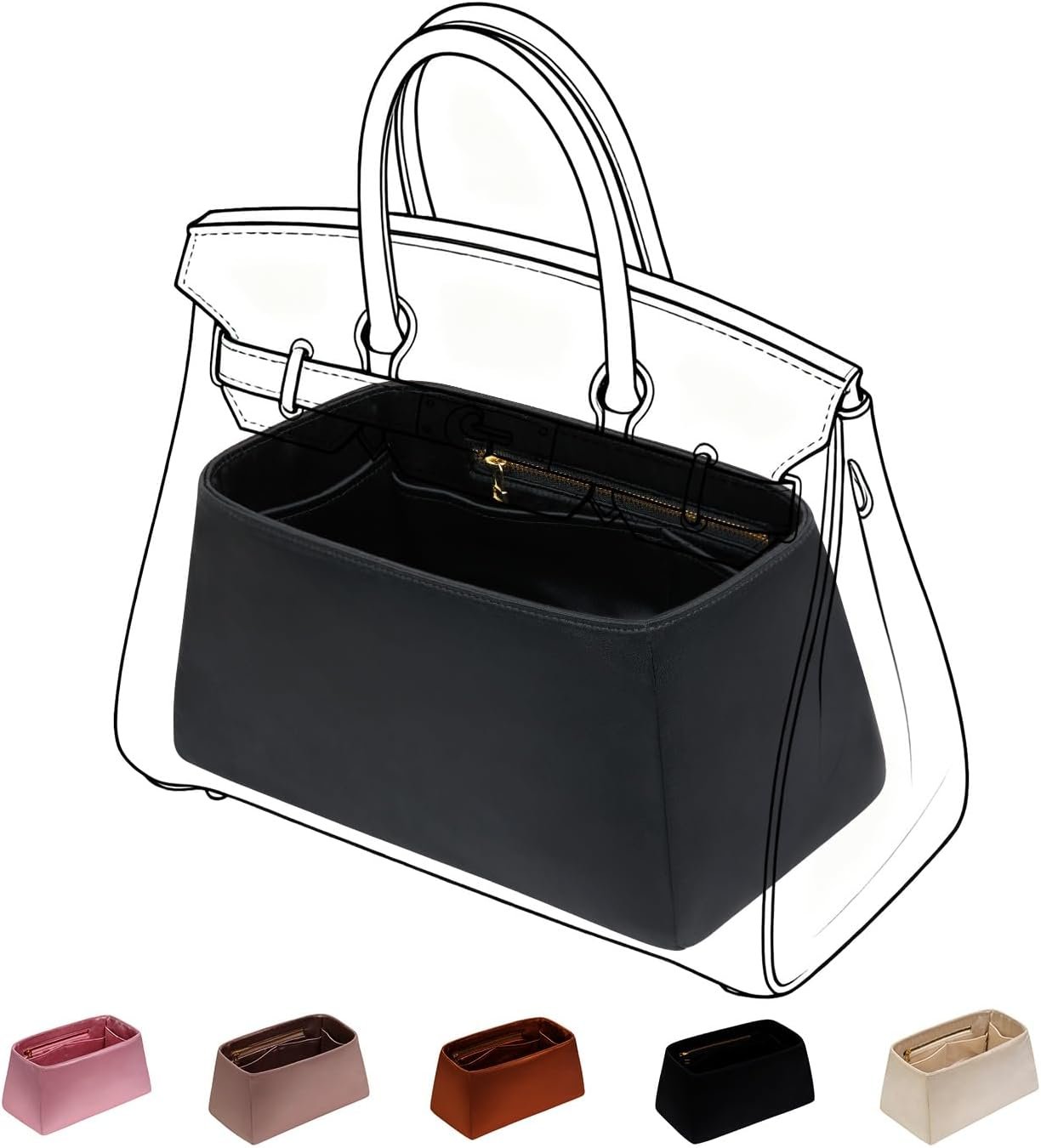 ZTUJO Silky Purse Organizer For Birkin, Luxury Purse Organizer Insert (Black, BK30)