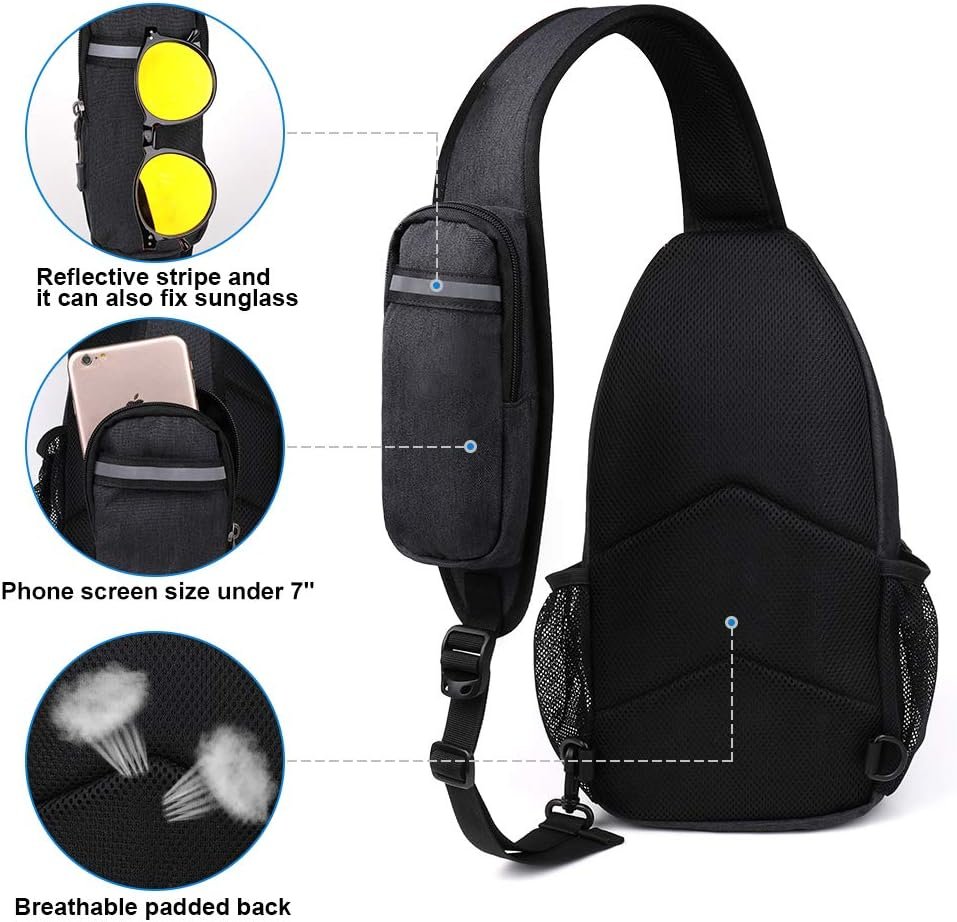 WATERFLY Crossbody Sling Backpack Sling Bag Travel Hiking Chest Bag Daypack (Black) - Image 6