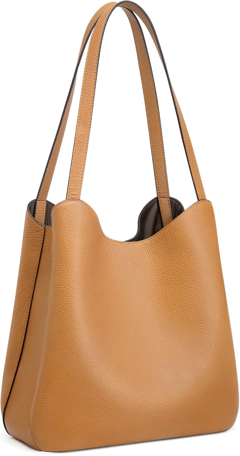 S-ZONE Soft Genuine Leather Tote Bag for Women, Shoulder Handbag with Zipper, Purses with Bottom Metal Rivets - Image 8