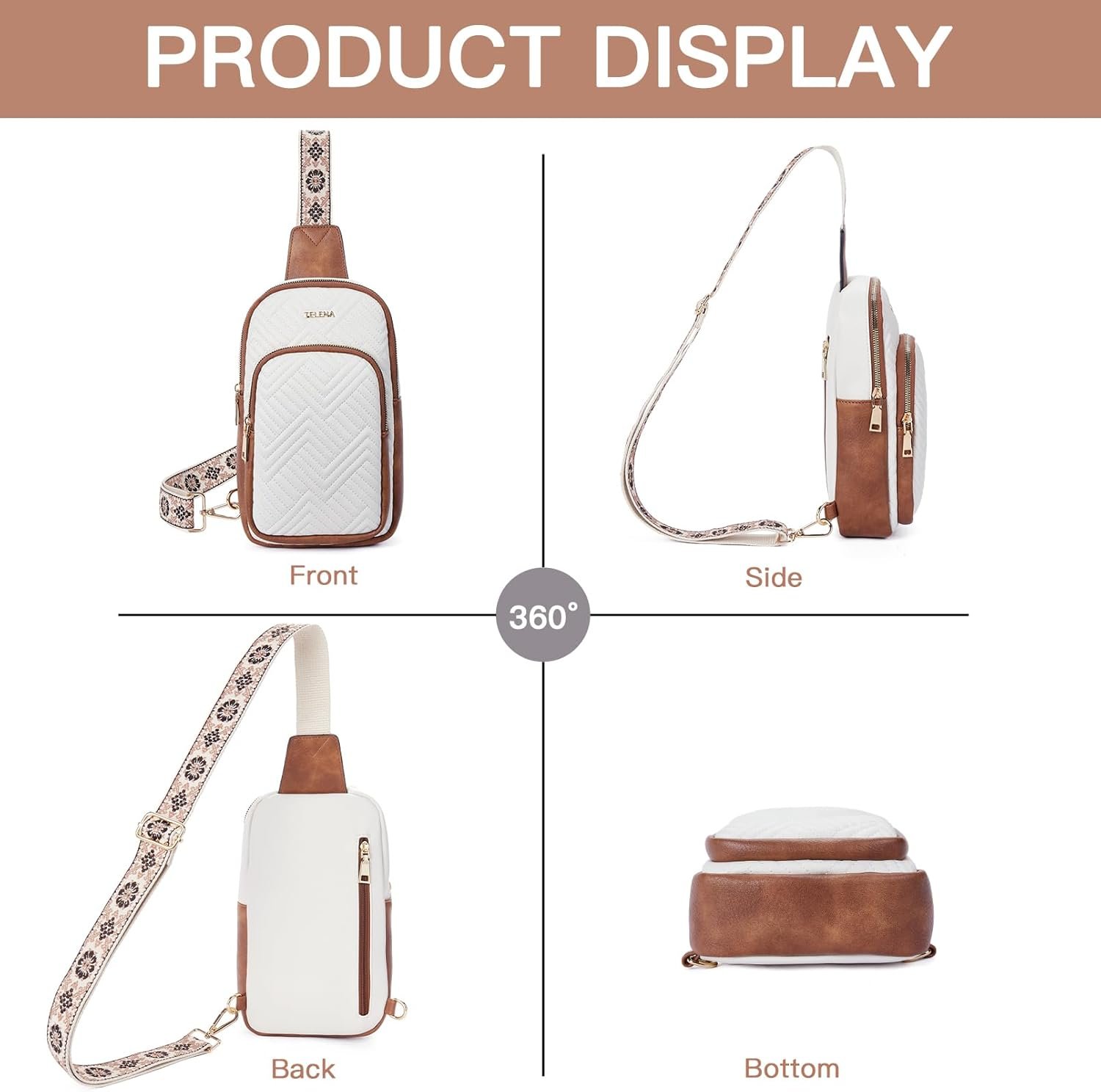 Telena Large Sling Bag Crossbody Bags for Women Fanny Packs Cross Body with Adjustable Strap Beige Brown - Image 8