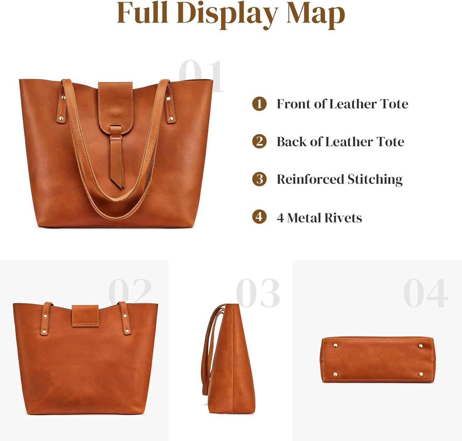 S-ZONE Genuine Leather Tote Bag for Women with Purse Organizer Large Shoulder Handbags Work - Image 7