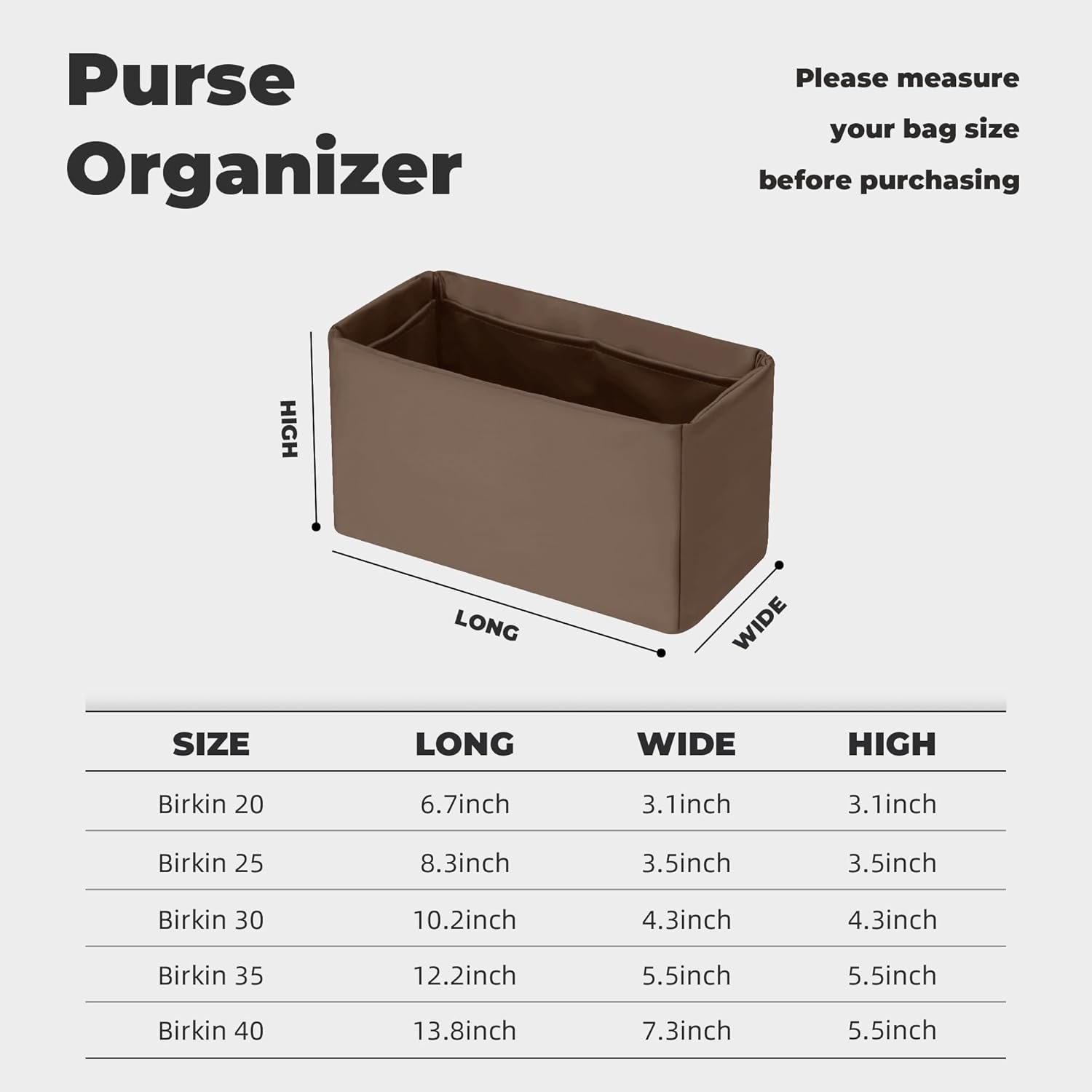 Purse Handbag Silky Organizer Insert Keep Bag Shape Fits Herme Birkin 20/25/30/35/40 bags, Luxury Handbag Tote Lightweight Sturdy(Etoupe grey,BK 35) - Image 6