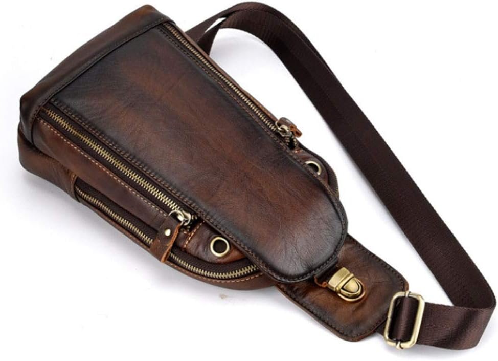 Hebetag Leather Sling Bag Crossbody Backpack for Men Women Outdoor Travel Camping Hiking Shoulder Chest Day Pouch Casual Vintage Sling Daypack Coffee - Image 4