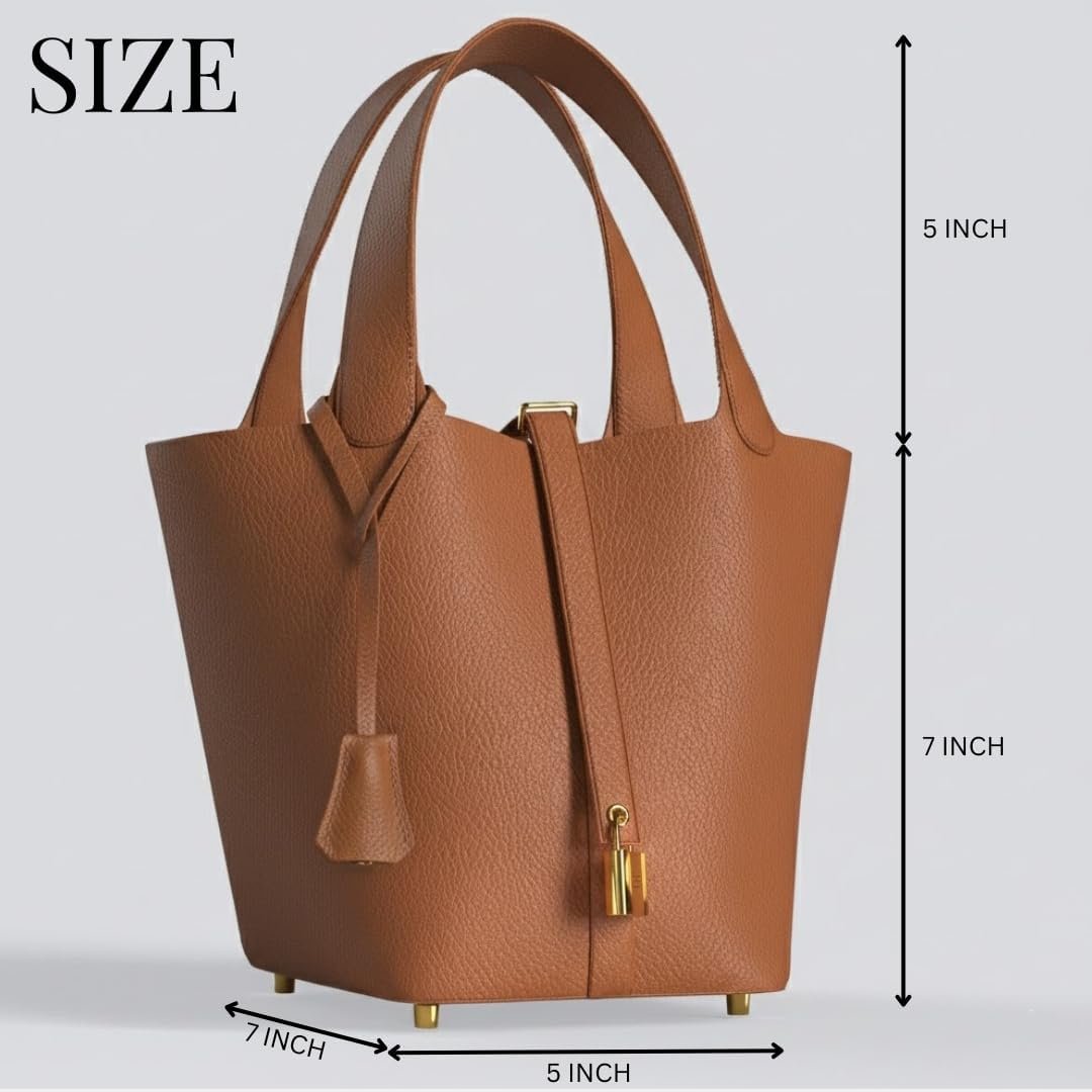 Leather Bucket Bag – Premium Leather Satchel with Drawstring Pouch, Mini Lock Design - Image 4