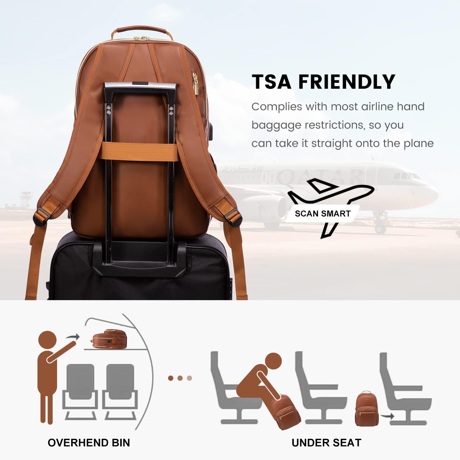 LOVEVOOK Laptop Backpack Purse for Women, Large Capacity Travel Computer Work Bag, Faux PU Leather Quilted Casual Nurse Backpack for Womens, Fit 15.6 Inch Laptop with USB Port, Brown - Image 7