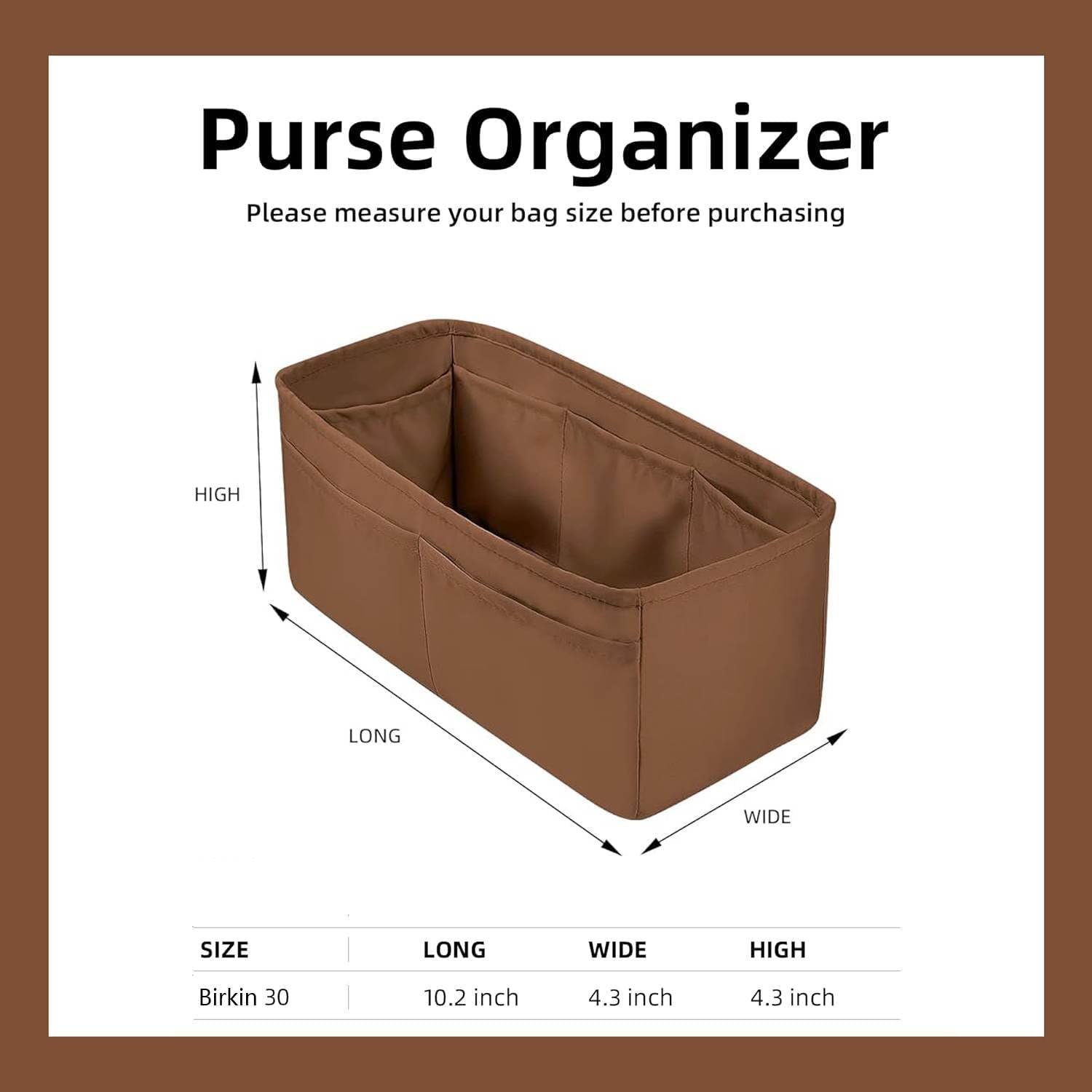 Purse Organizer Insert for Hermes birkin 30 Bags,Gold,Luxury Bags Storage with Silk, Lightweight Shaper for Daily Use, Pockets Large Capacity. - Image 3