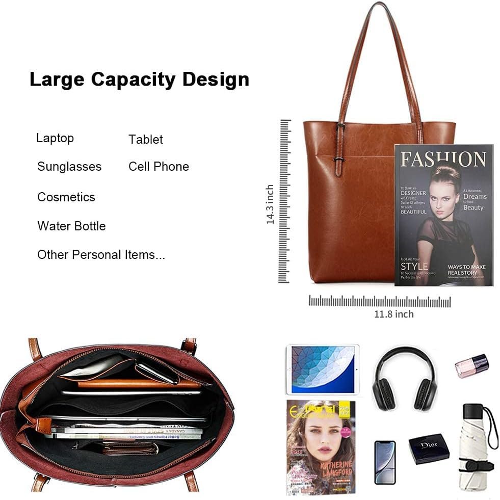 Kattee Vintage Genuine Leather Tote Shoulder Handbag for Woman with Adjustable Handles - Image 6