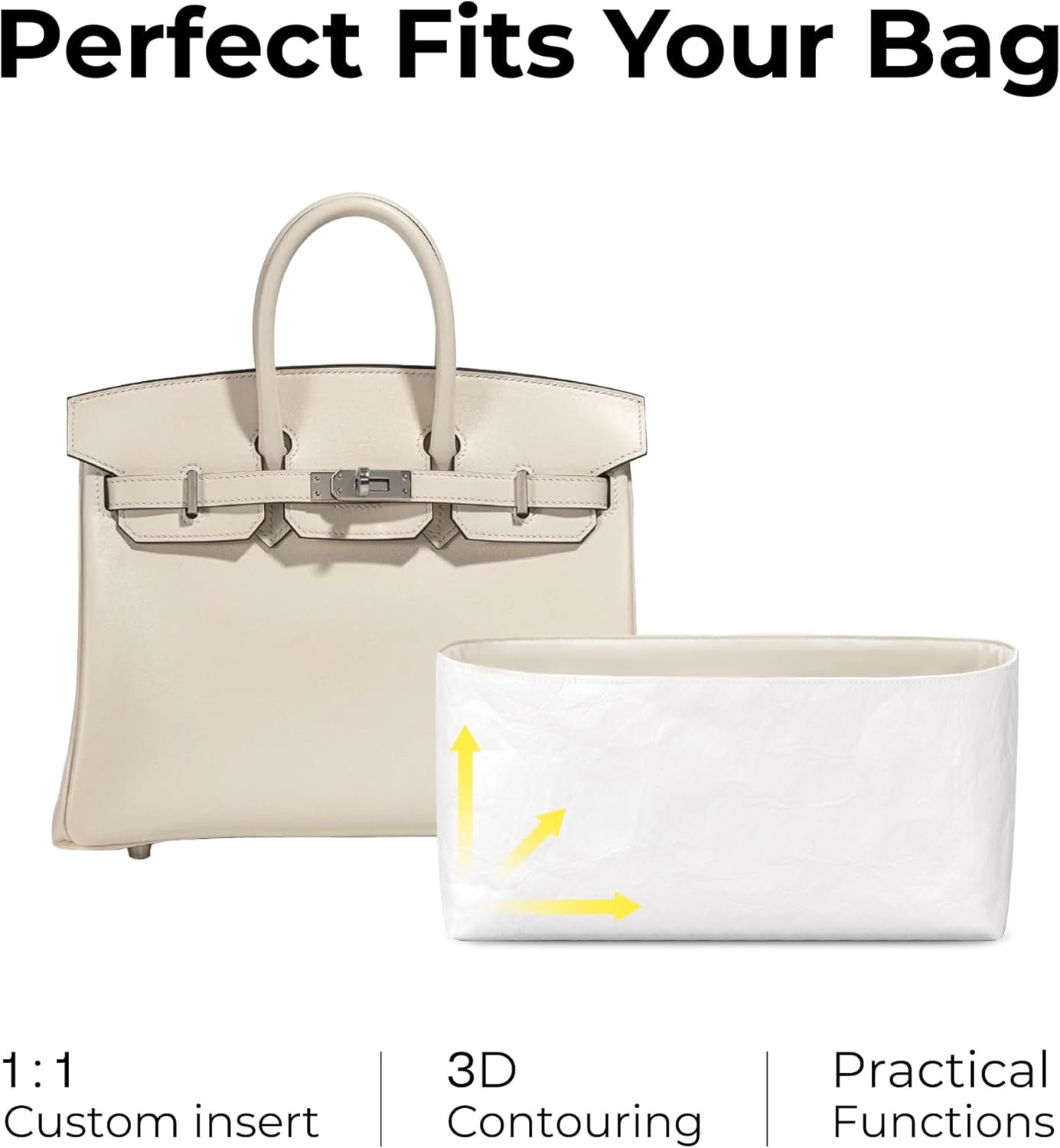 Purse Organizer Insert for HERMES Birkin 25 Handbag,Custom Fit Inside Premium Craie Lightweight WaterResistant Tote Bag Insert Accessories - Image 3