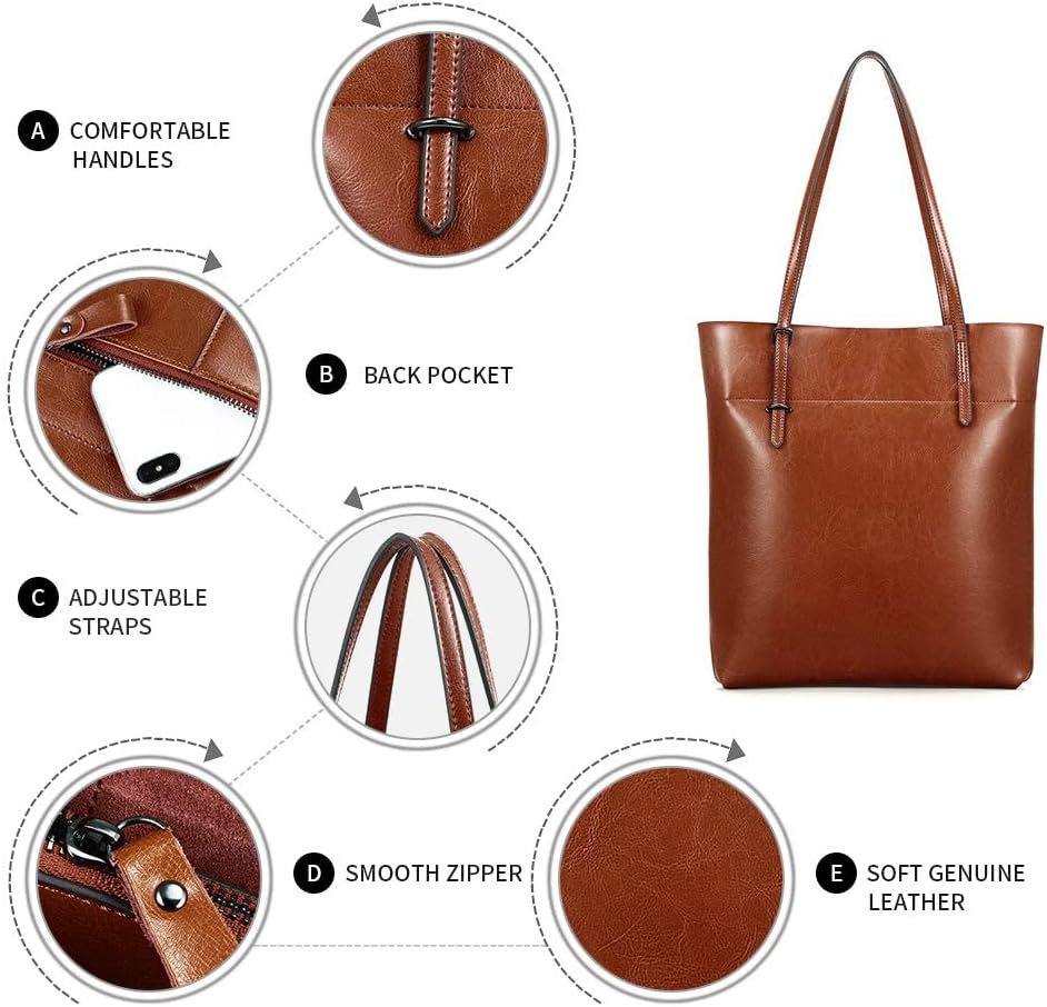 Kattee Vintage Genuine Leather Tote Shoulder Handbag for Woman with Adjustable Handles - Image 5