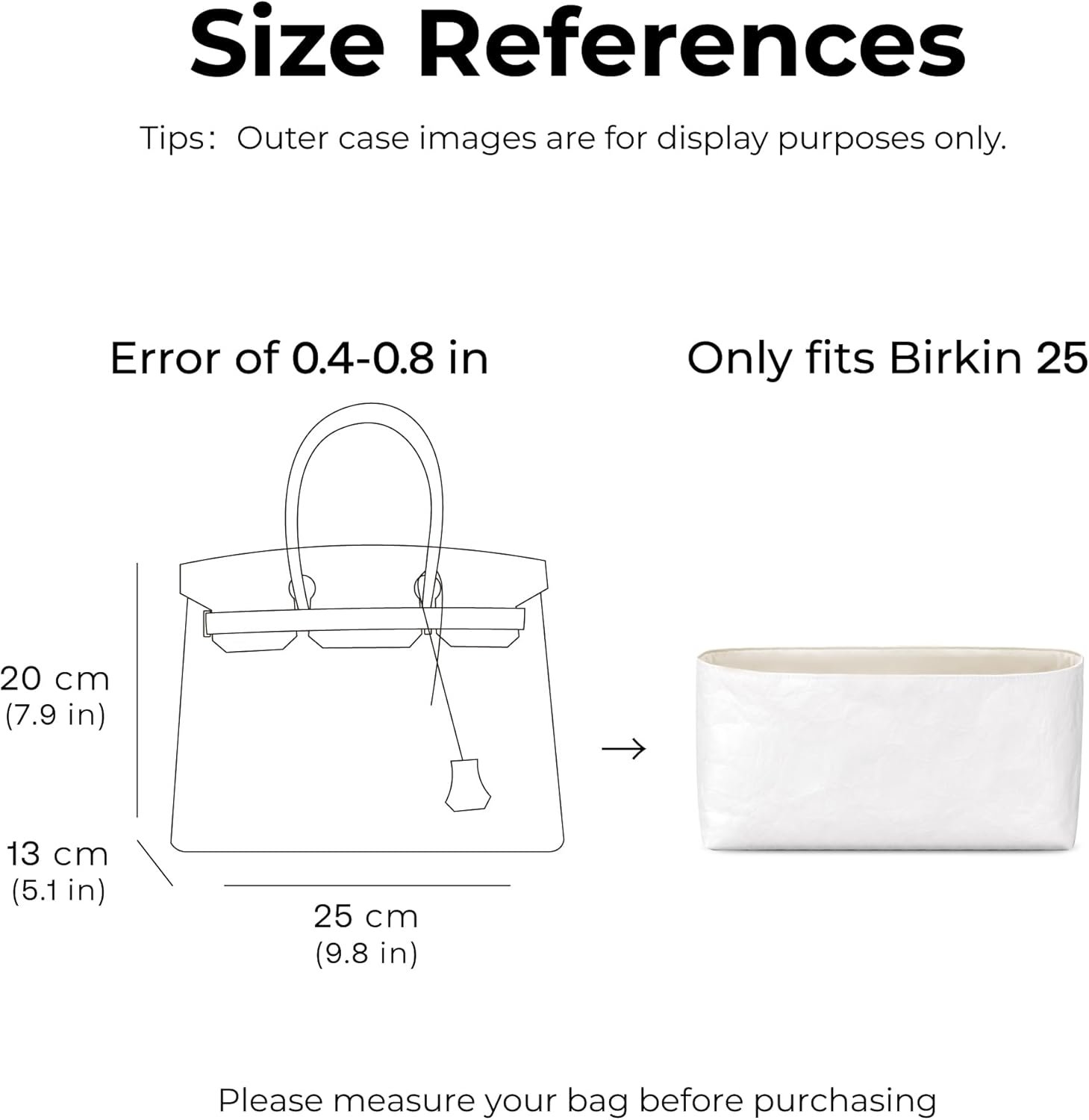 Purse Organizer Insert for HERMES Birkin 25 Handbag,Custom Fit Inside Premium Craie Lightweight WaterResistant Tote Bag Insert Accessories - Image 2