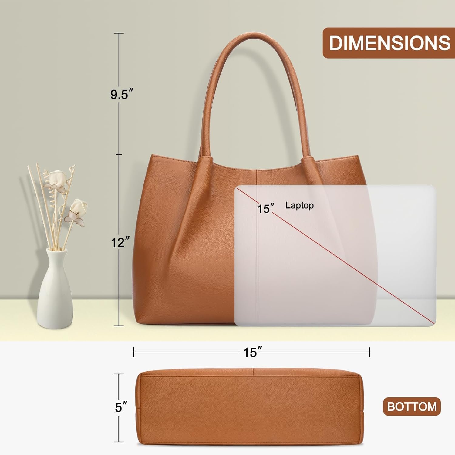 KKXIU Tote Bag for Women Vegan Leather Shoulder Purse Large Capacity Travel Bag - Image 7