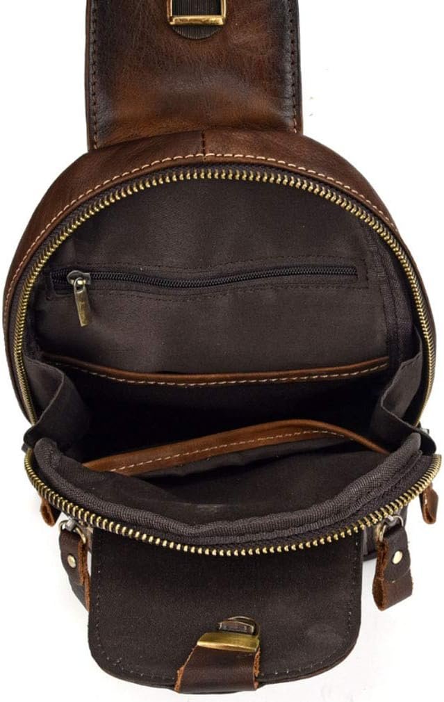 Hebetag Leather Sling Bag Crossbody Backpack for Men Women Outdoor Travel Camping Hiking Shoulder Chest Day Pouch Casual Vintage Sling Daypack Coffee - Image 7