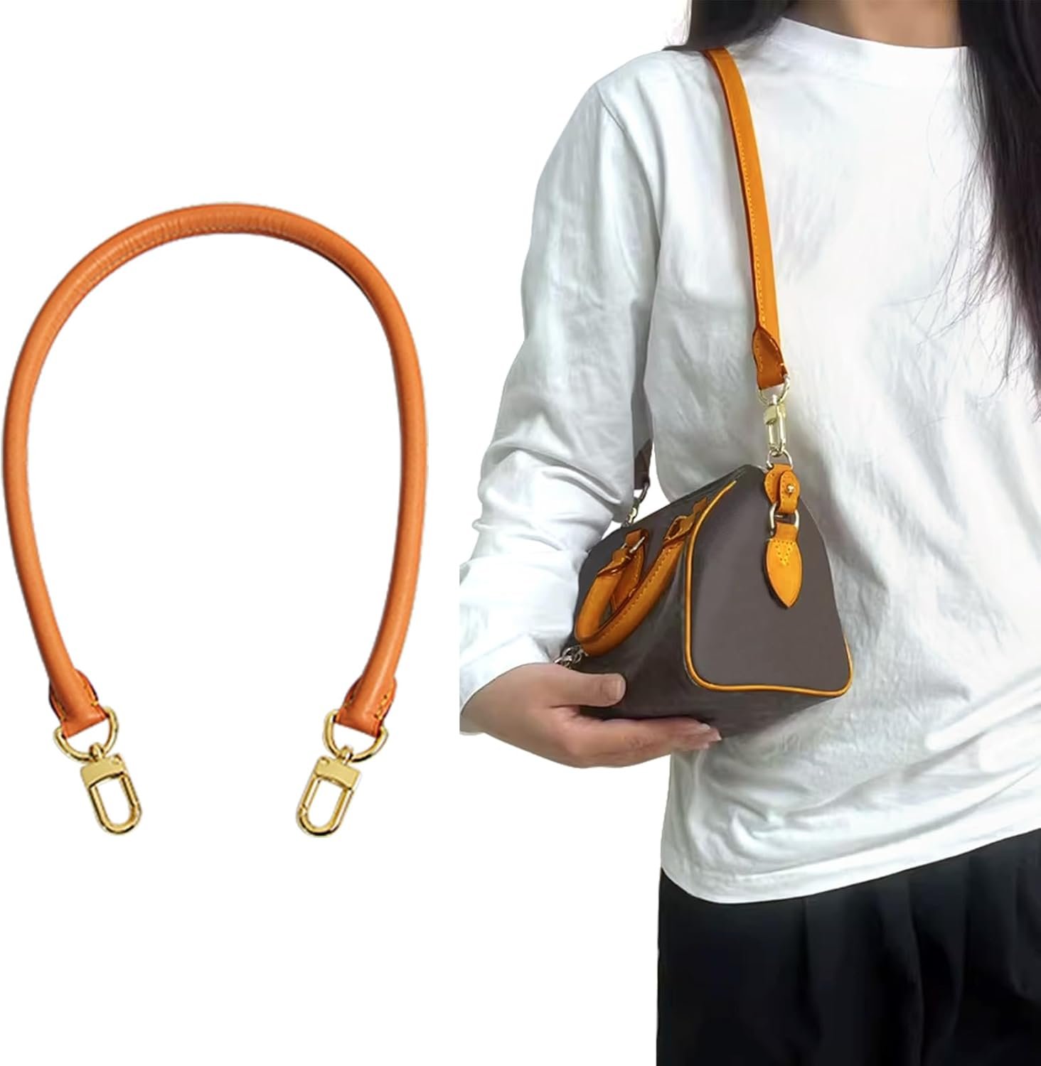 jiesinlov 27.5inches Vachetta Leather Shoulder Rolled Strap Replacement,Bags Strap for Soft Lucky Speedy 25 30 Handbags (Deep Beeswax) - Image 2