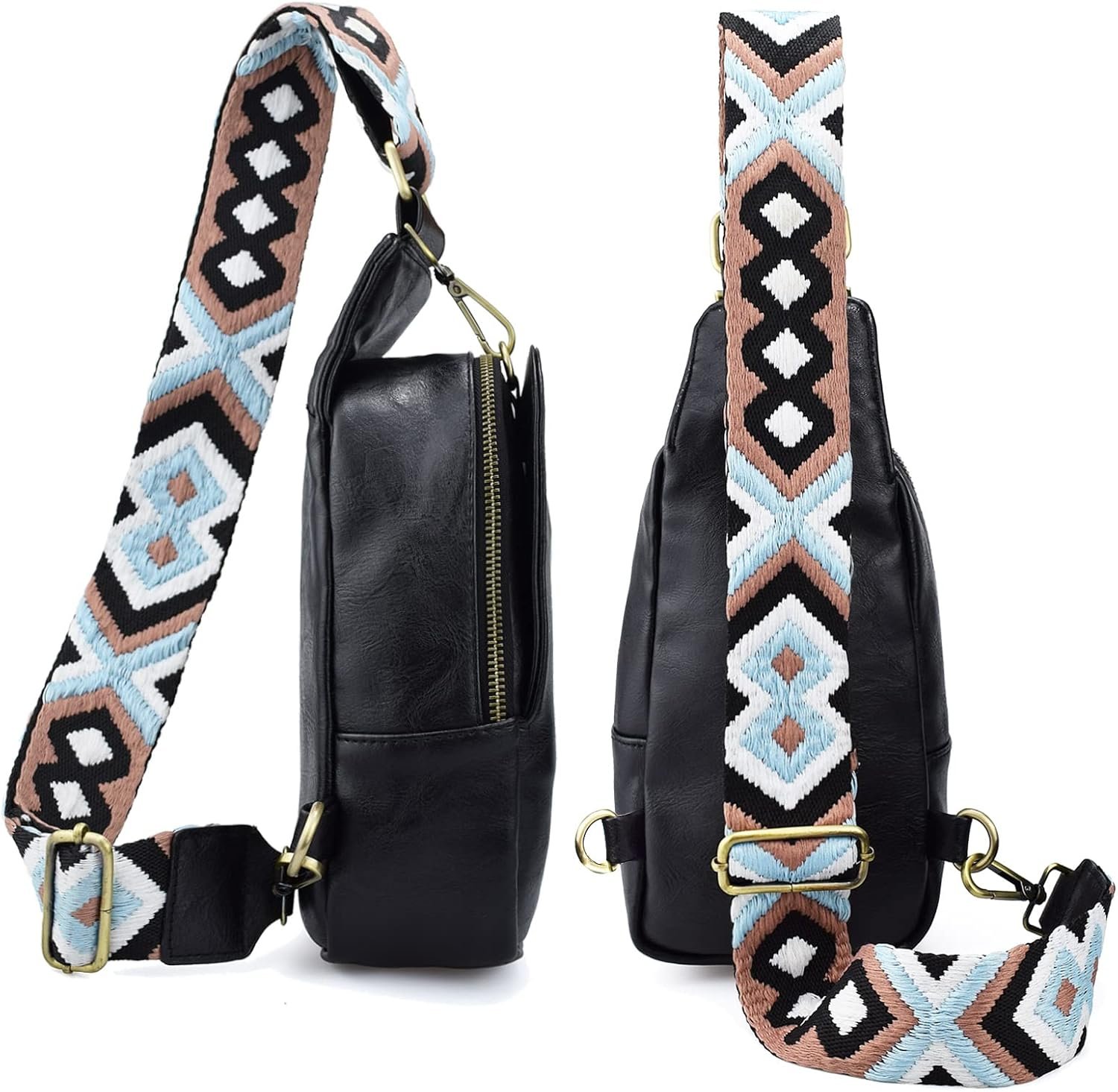 KlaOYer Sling Leather Bags For Women Crossbody Small Fanny Pack Purses Chest Bags With Guitar Strap For Gril Lady - Image 5