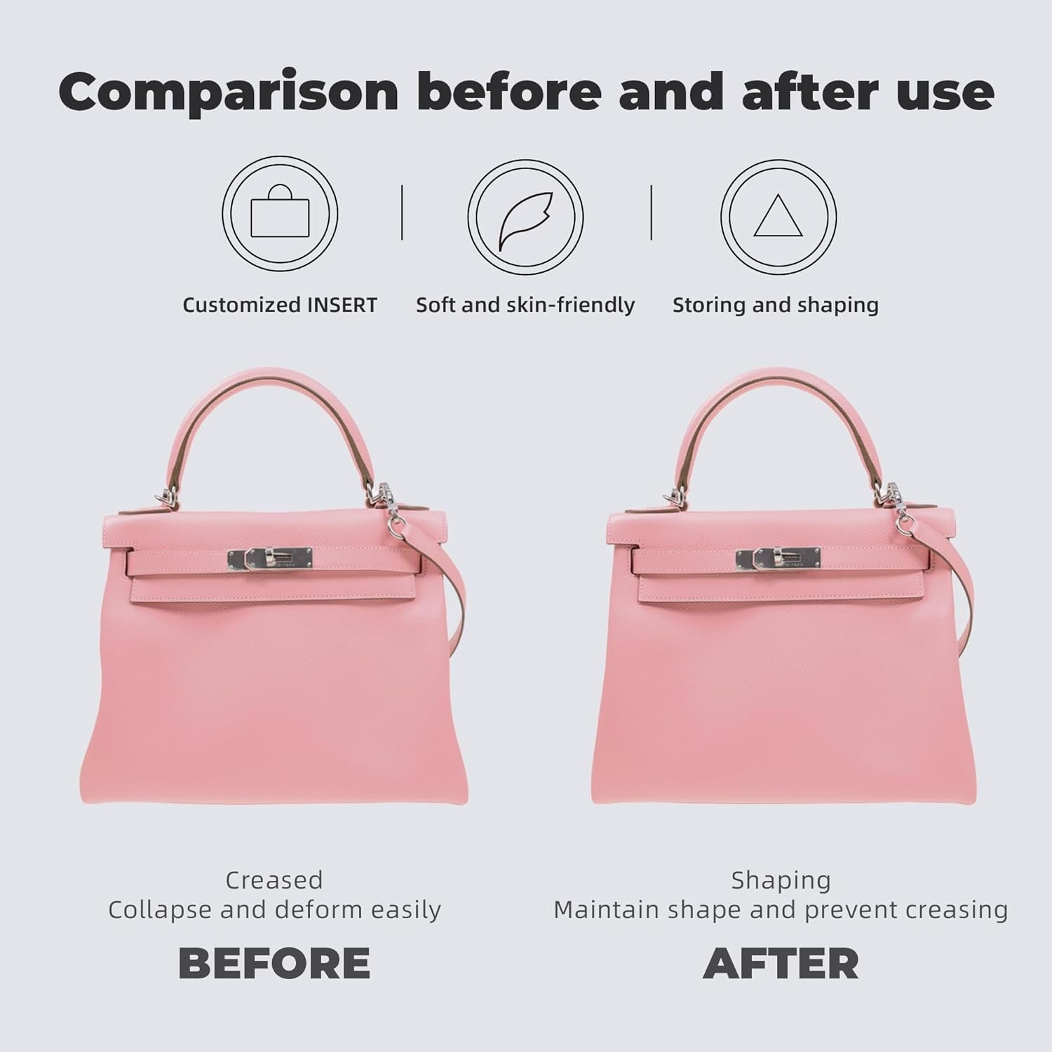 Purse Handbag Silky Organizer Insert Keep Bag Shape Fits Herme Kelly Pochette/Mini2/20/25/32/35/40 bags, Luxury Handbag Tote Lightweight Sturdy(Kelly Mini2,Gold) - Image 2