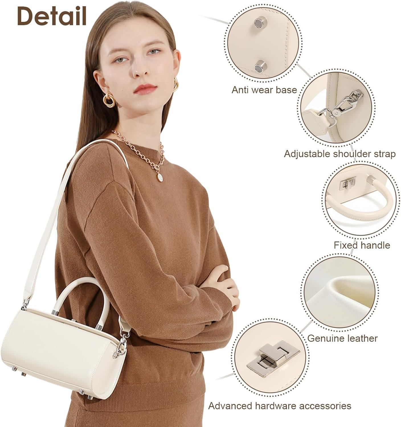 Leather Shoulder Bag for Women, Genuine Leather Crossbody Purses,Evening Bag with Adjustable Straps - Image 2