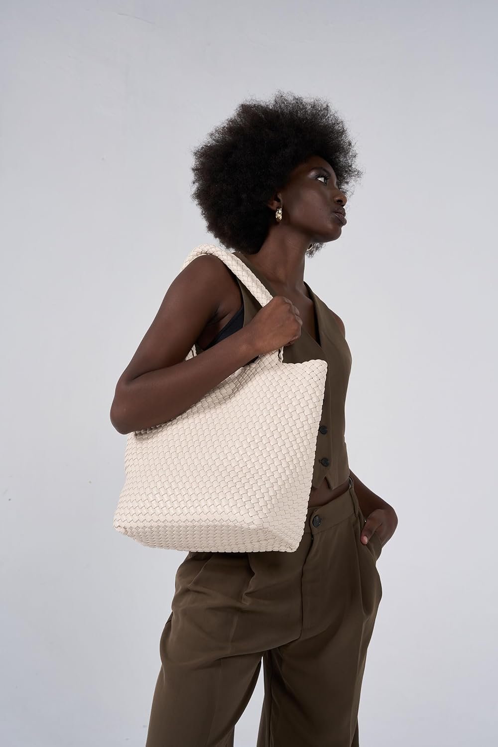 Woven Leather Handbag - Large Tote Bag for Women - Fashion Vegan Leather Tote - Image 2