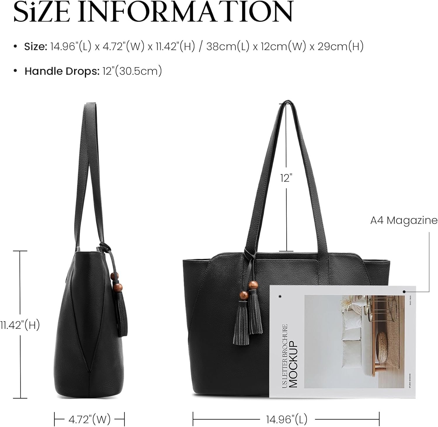 befen Genuine Leather Tote Bag for Women Work, Women's Tote Handbags Shoulder Satchel Purse with Compartments and Tassel - Image 7