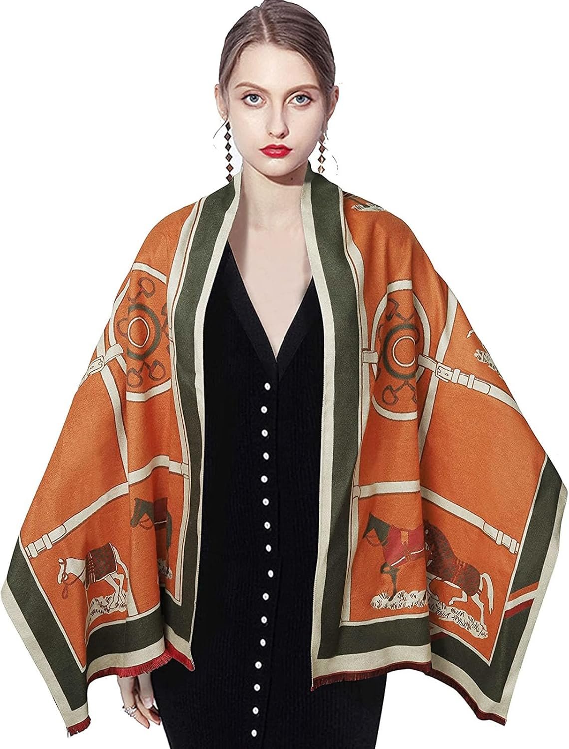 EXTREE Scarfs for Women Pashmina Silky Shawl Wrap for Evening Dressing Blanket Open Front Poncho Cape - Image 2