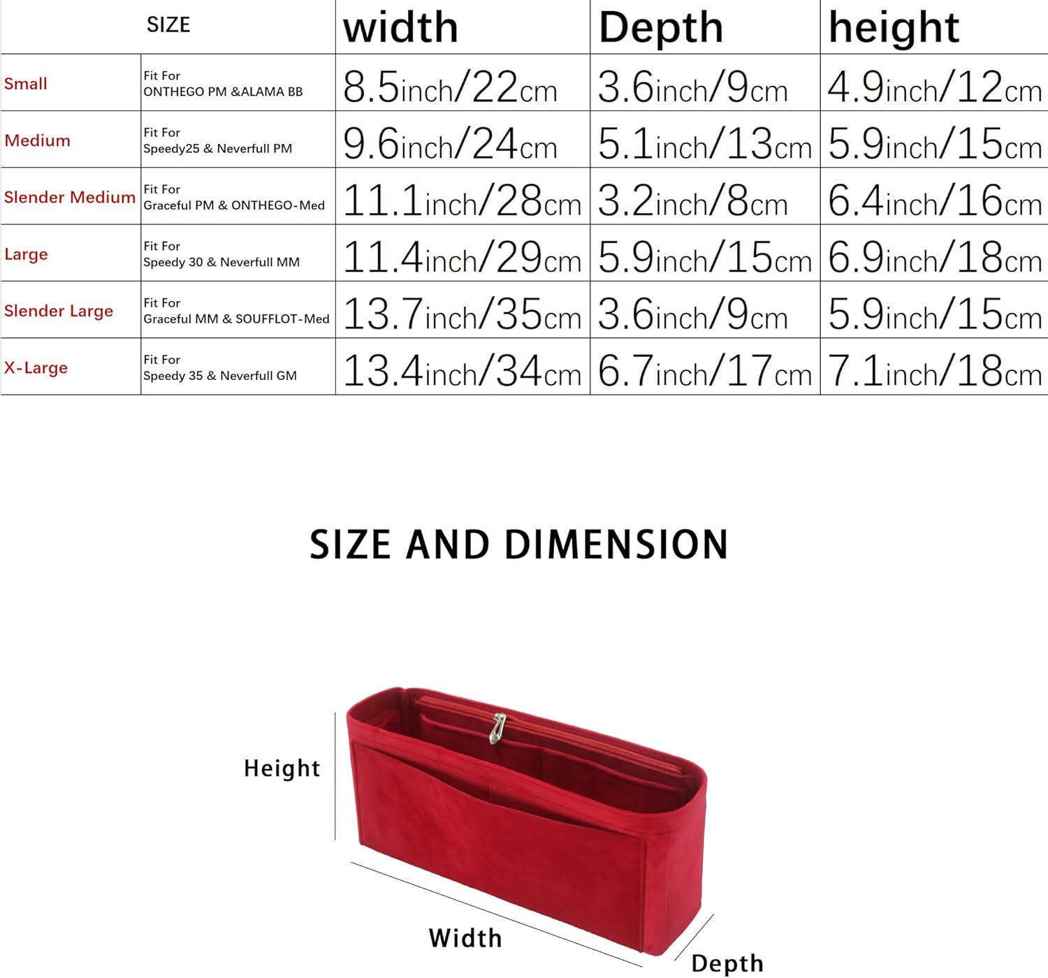 Purse Organizer Insert, Suede Bag Organizer Handbag Tote Shaper, Suede Material, Soft and Non Damaging Bag (X-Large,Red) - Image 3