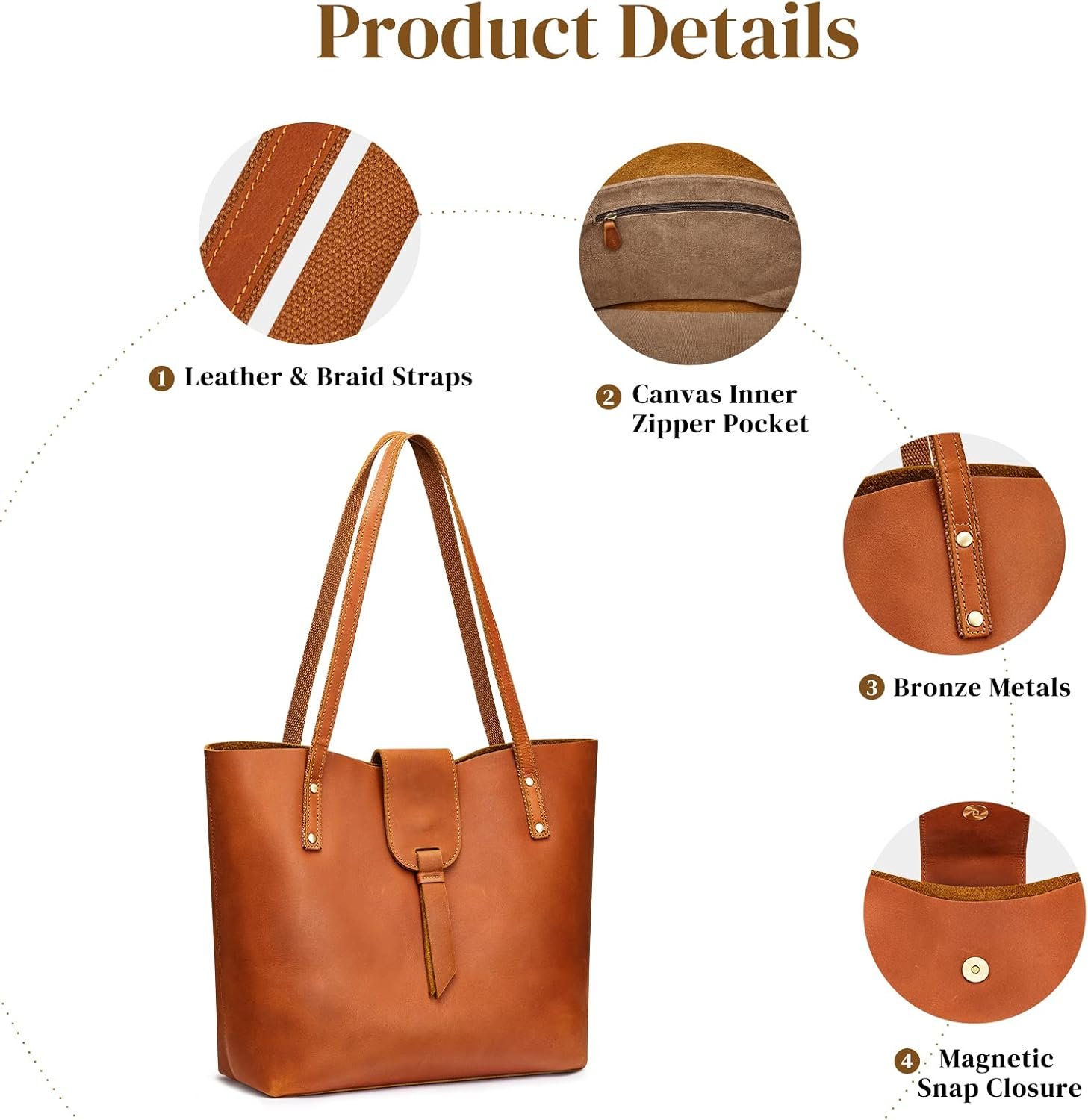 S-ZONE Genuine Leather Tote Bag for Women with Purse Organizer Large Shoulder Handbags Work - Image 6