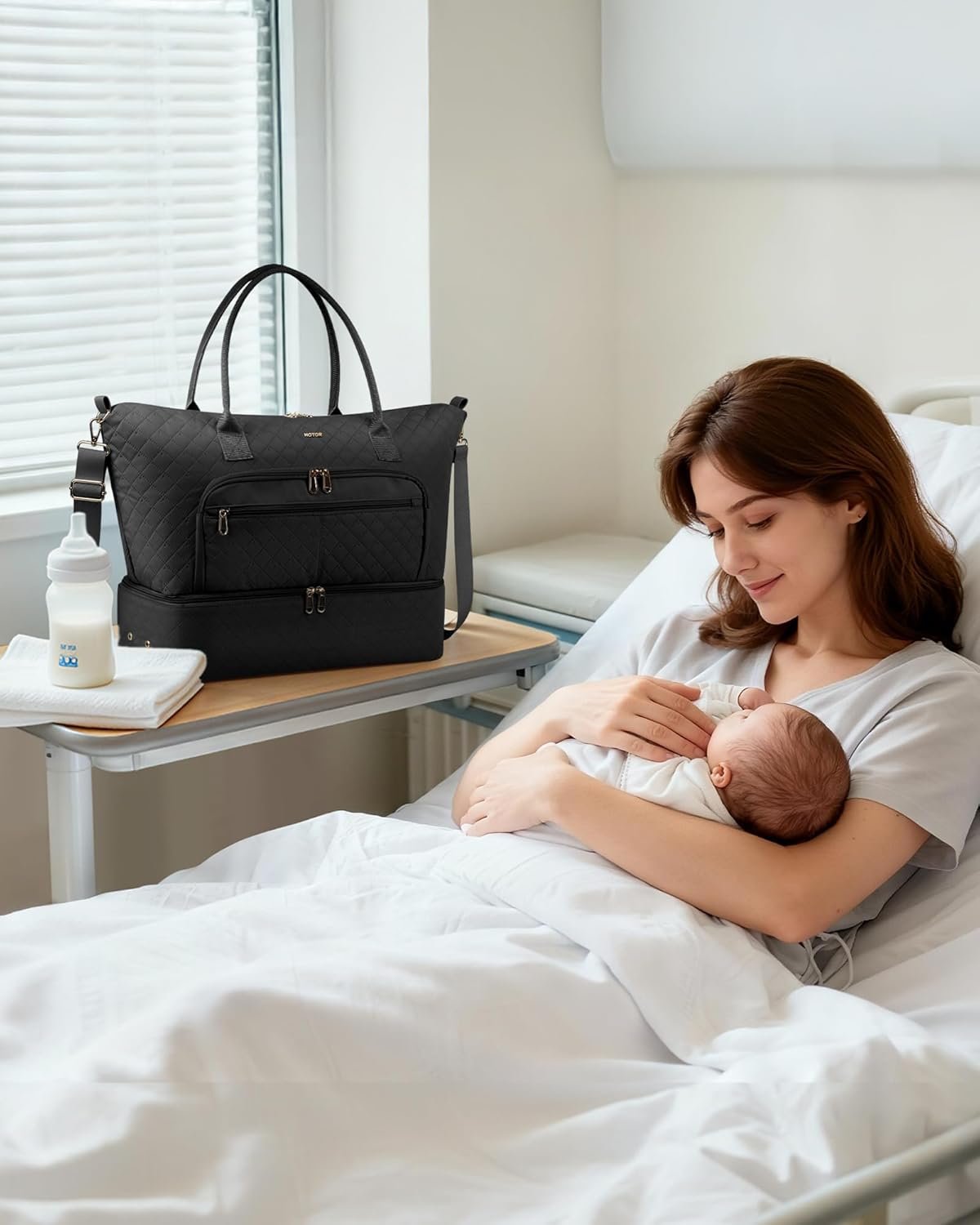 HOTOR Travel Duffle Bag for Women - Carry on Bag with Toiletry Pouch & Shoe Compartment, Large Overnight Weekender Bags for Gym, Business Trips, Sports and Hospital, Black, 17.3" x 7.9" x 13.4" - Image 8