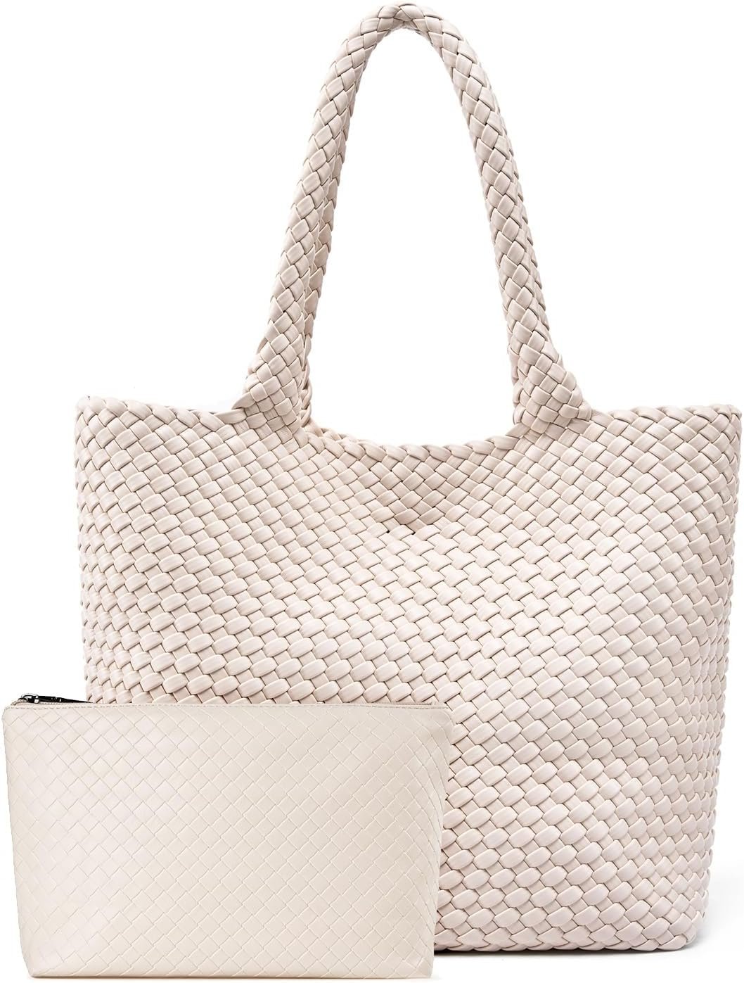 Woven Leather Handbag - Large Tote Bag for Women - Fashion Vegan Leather Tote